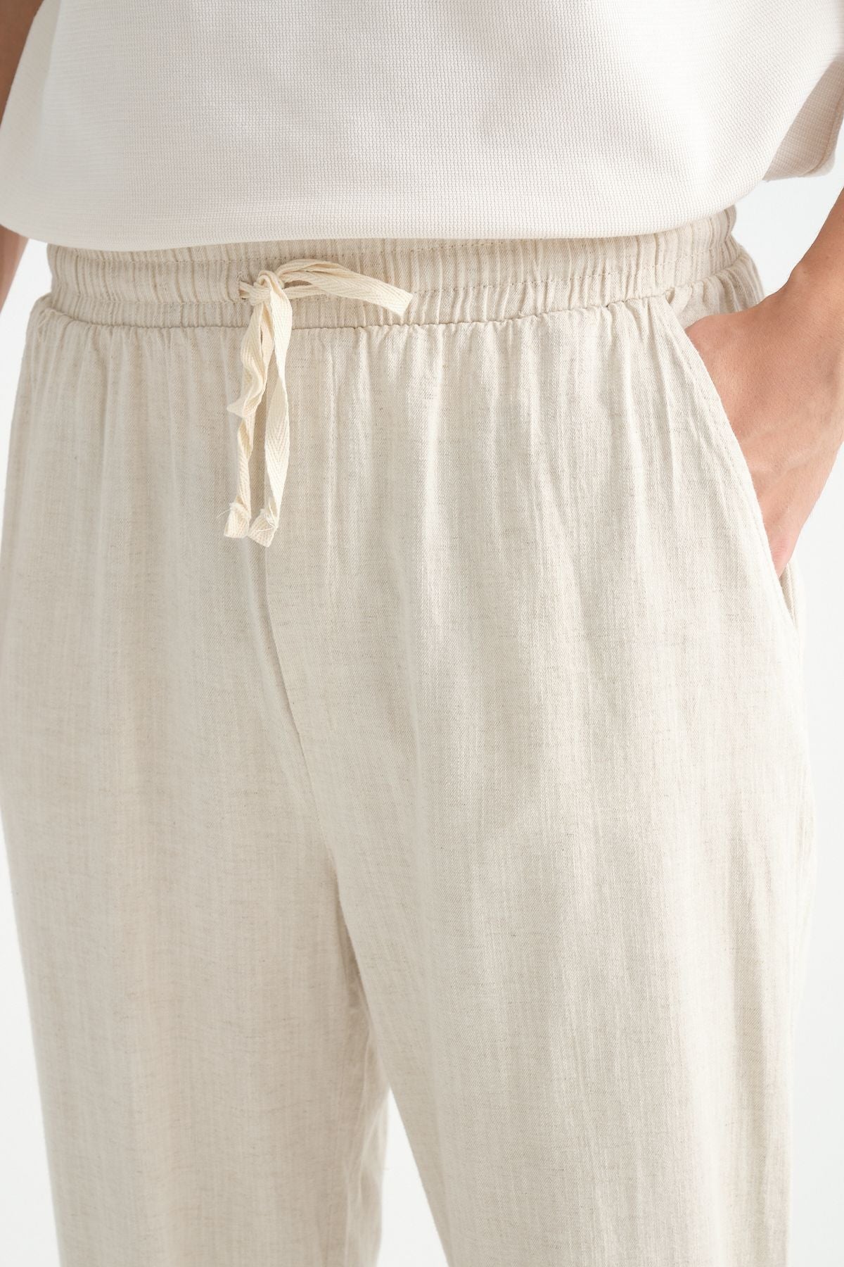 Luxe Baggy Mint Keten Pantolon