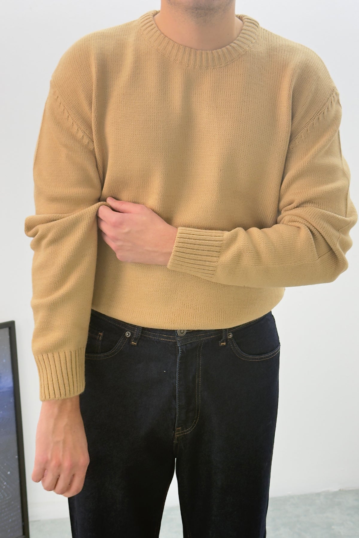 Sable Oversize Triko Uzun Kollu Kazak Bej