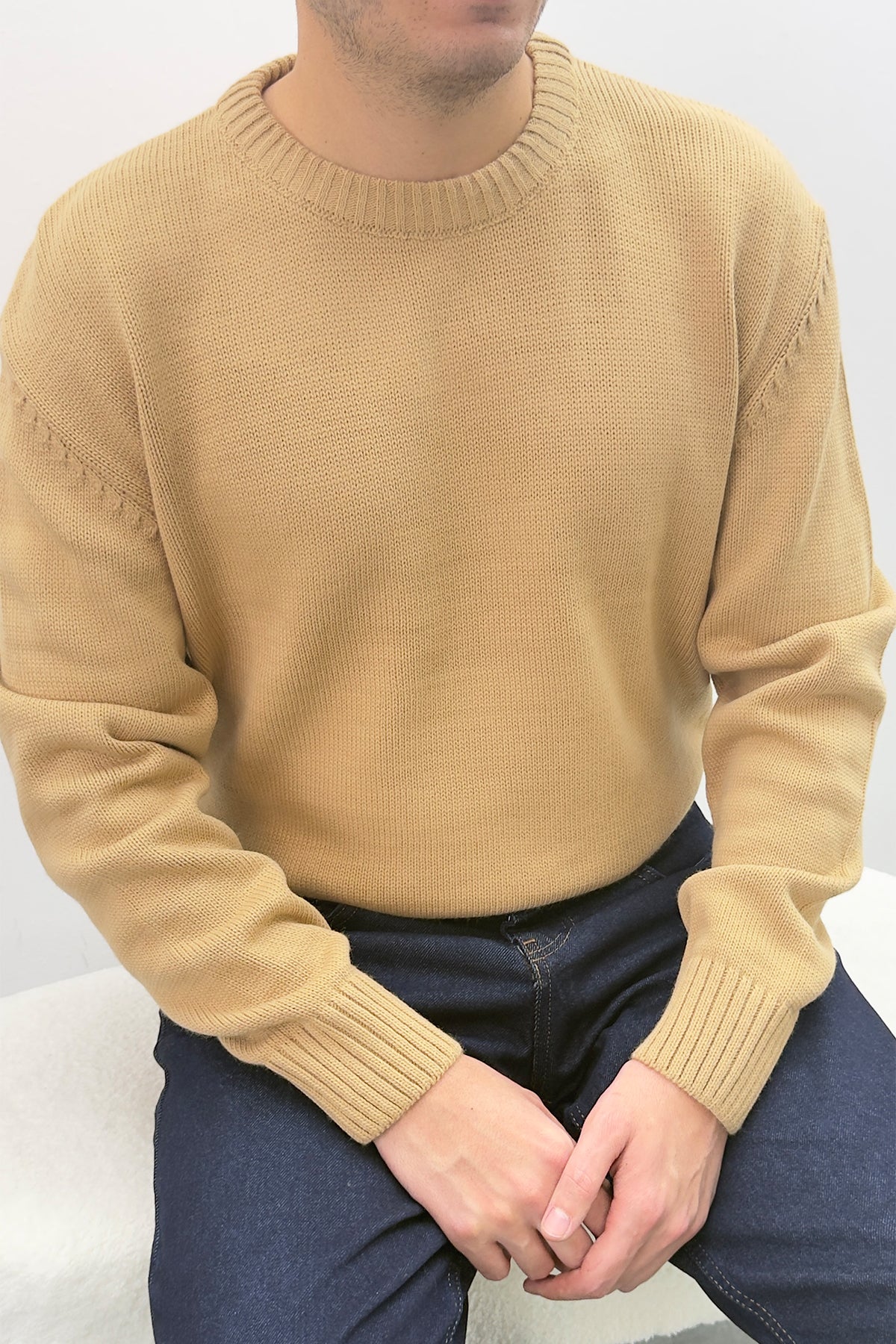 Sable Oversize Triko Uzun Kollu Kazak Bej