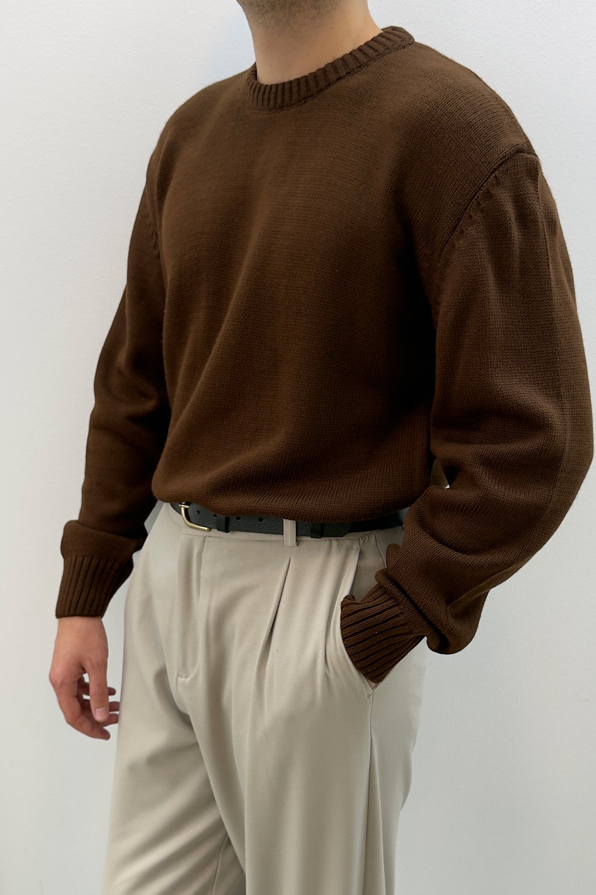 Sable Oversize Triko Uzun Kollu Kazak Kahve