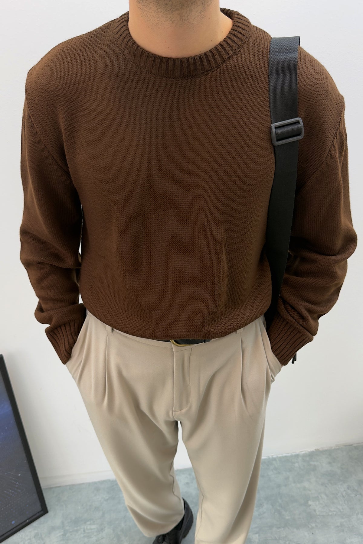 Sable Oversize Triko Uzun Kollu Kazak Kahve