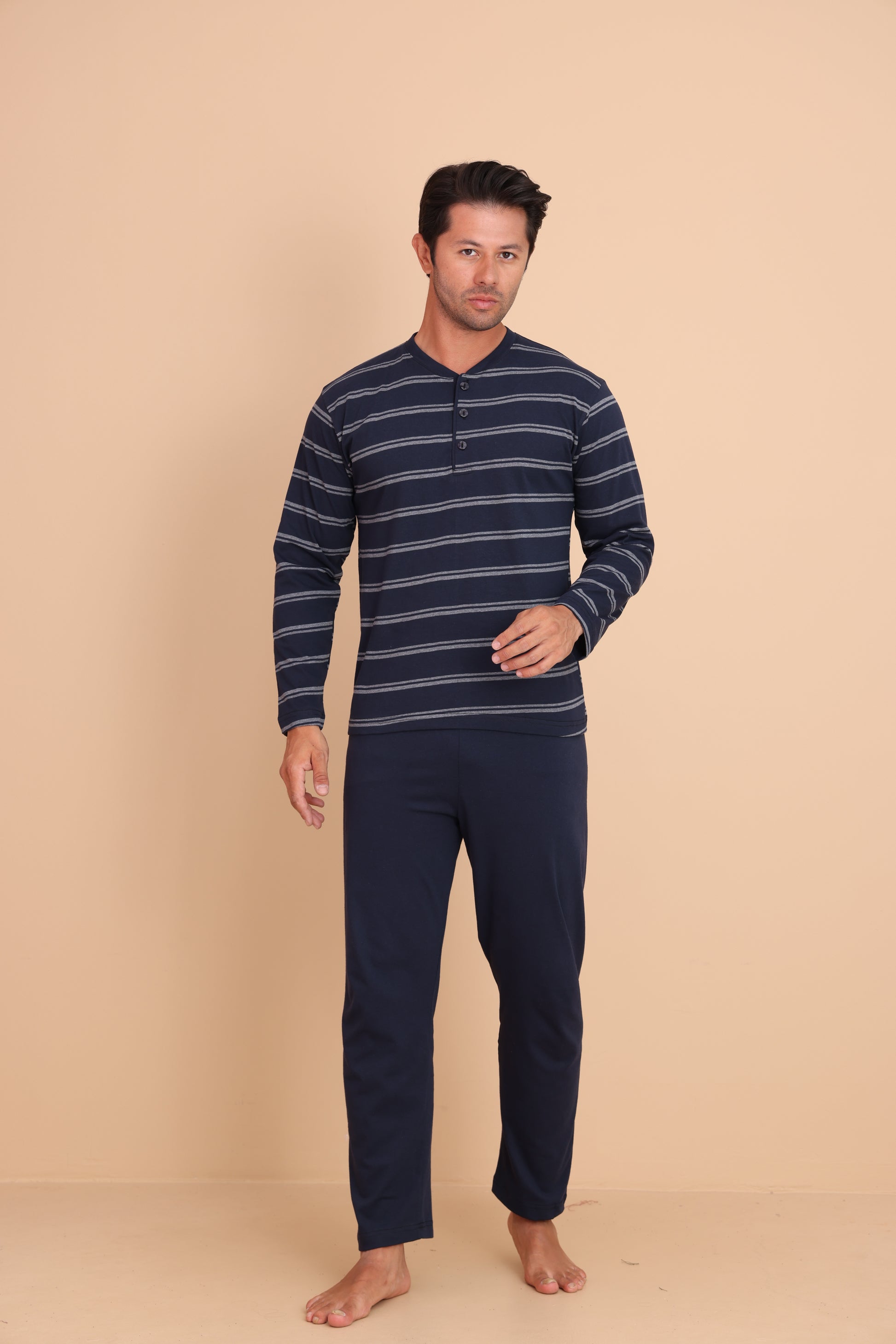 Knit Regular Lacivert Erkek Uzun Kol Pijama Takımı
