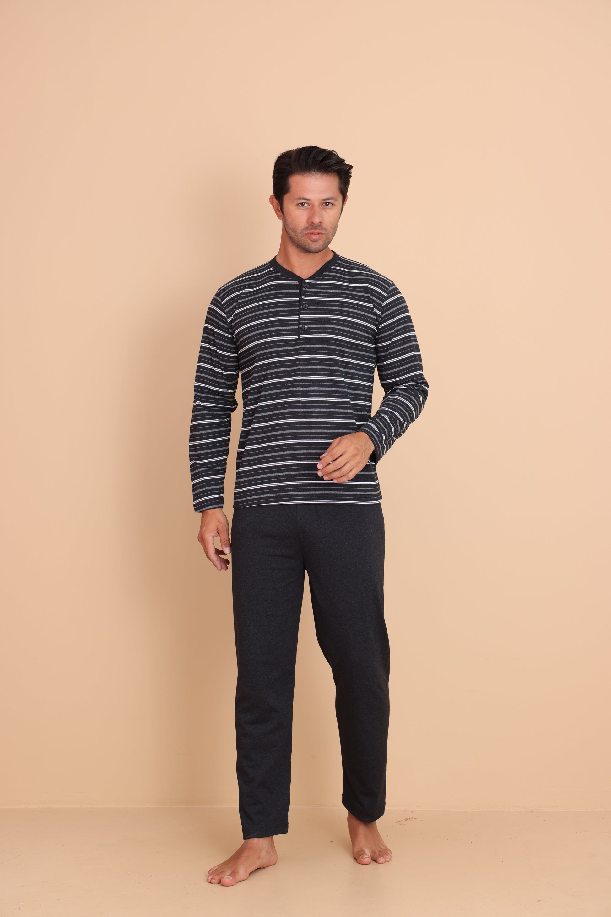 Hunt Regular Siyah Erkek Uzun Kol Pijama Takımı
