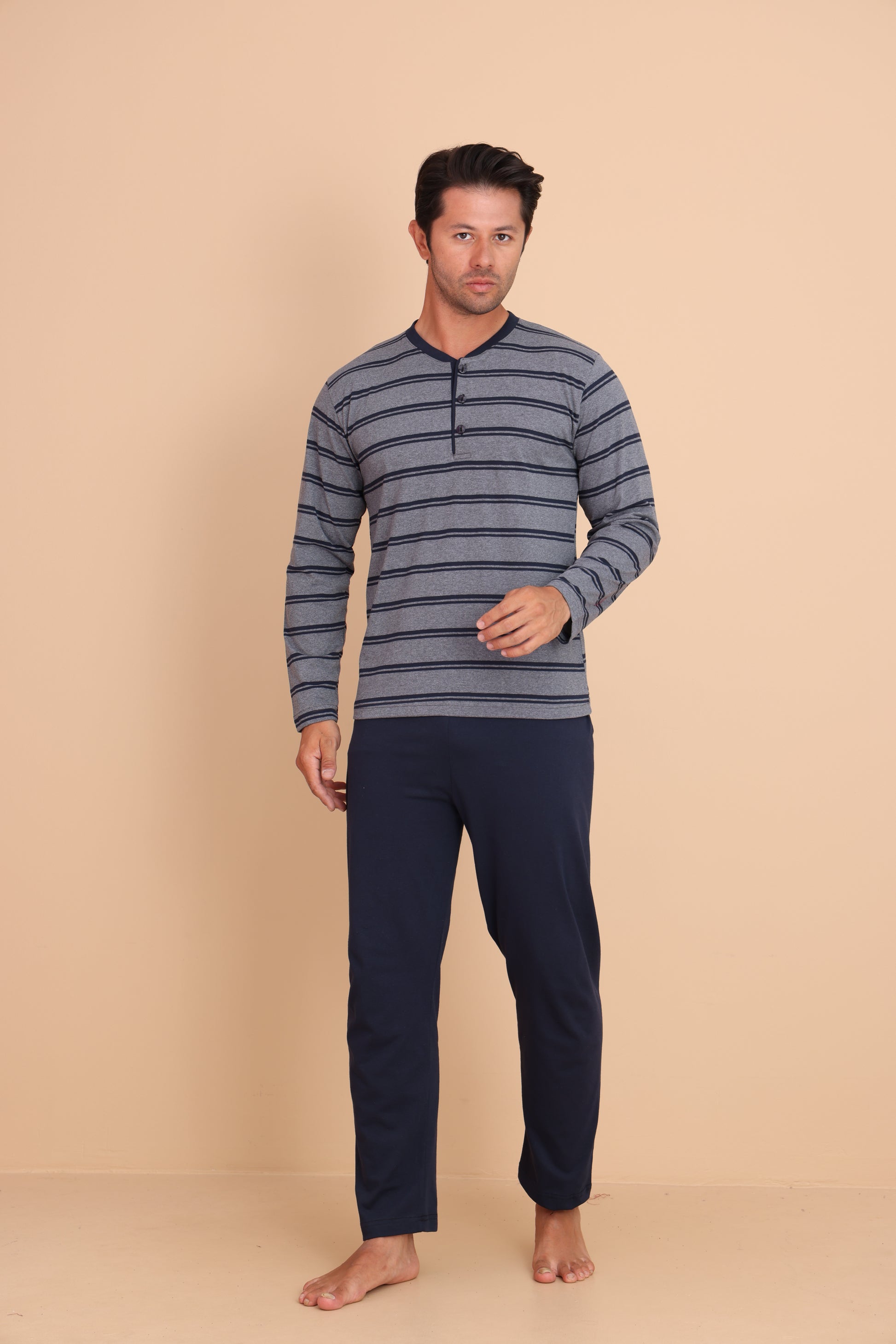 Knit Regular Gri Erkek Uzun Kol Pijama Takımı
