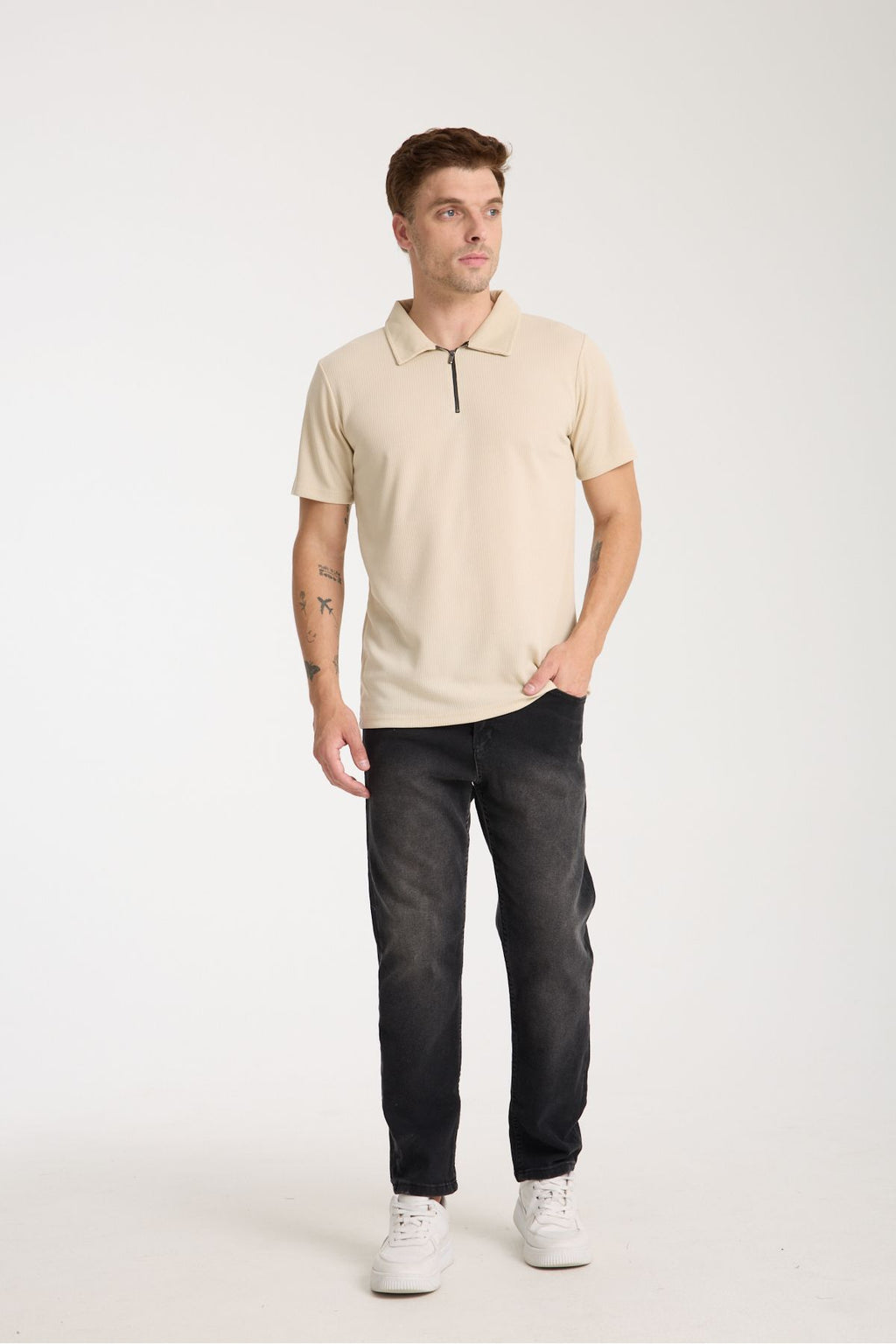 Verge Slim Fit Polo Yaka T-shirt Taş