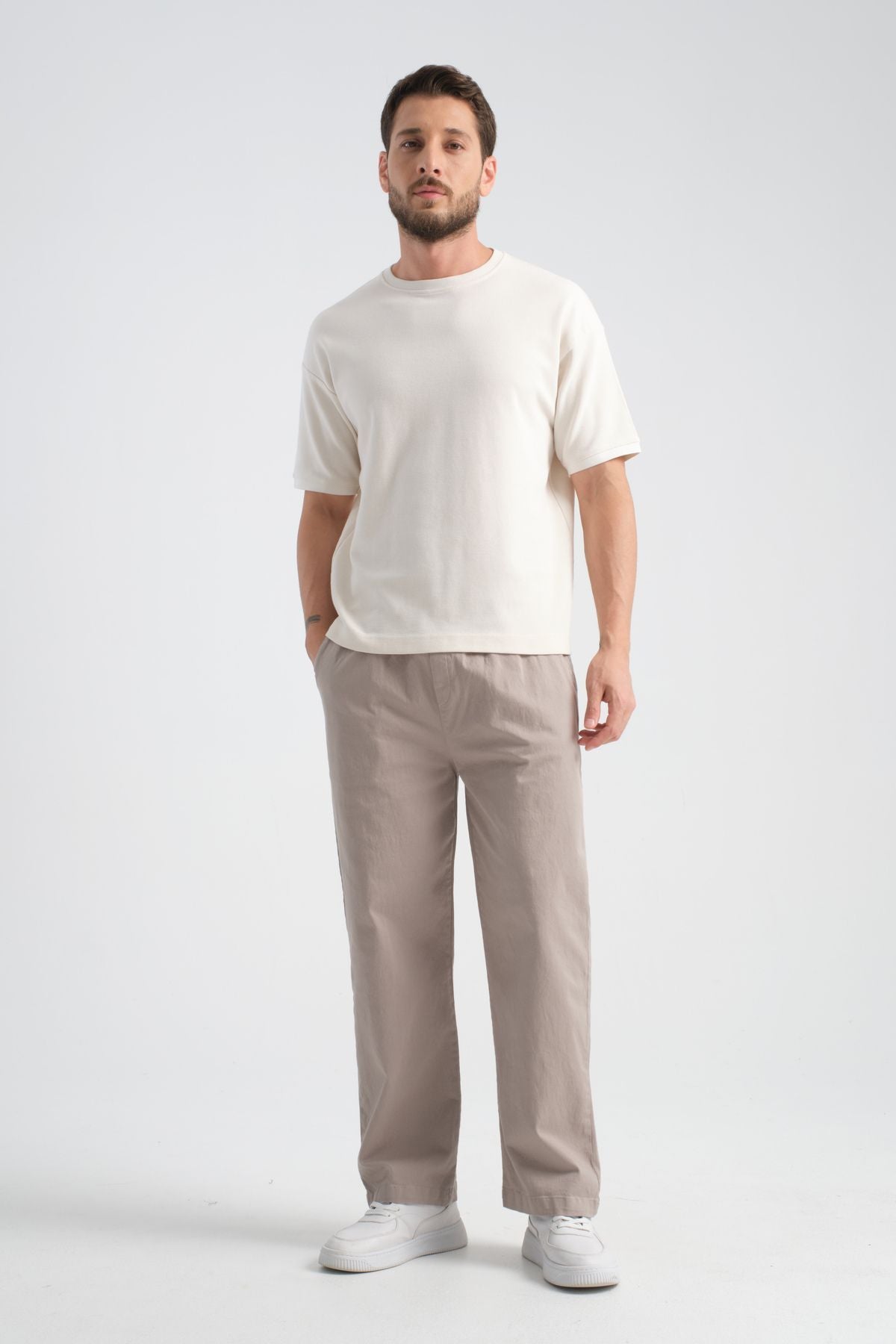 Calmfit Erkek Baggy Kalın Beli Lastikli Pantolon Bej