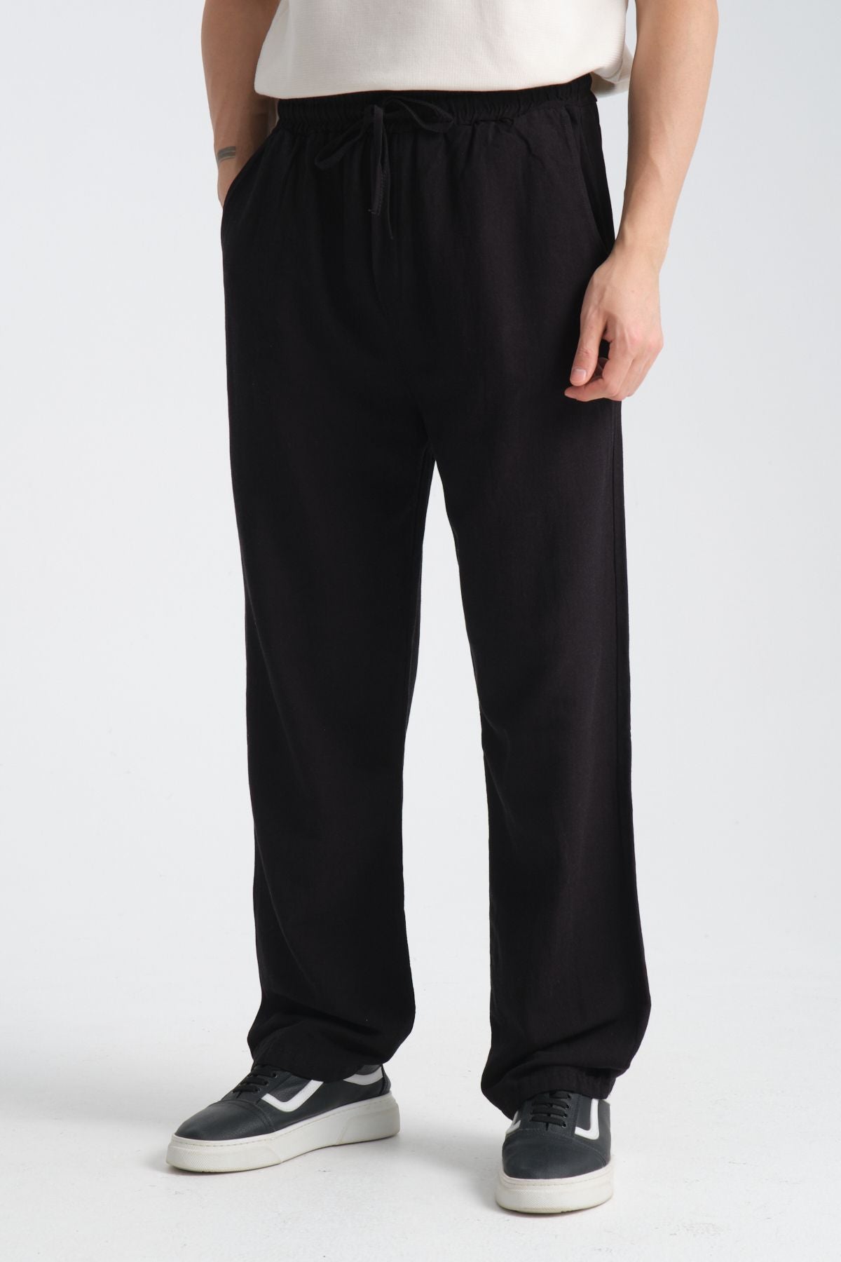 Saga Keten Baggy Pantolon Siyah