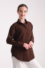 Pure Oversize Iç Göstermeyen Uzun Basic Kadın Gömlek Kahverengi