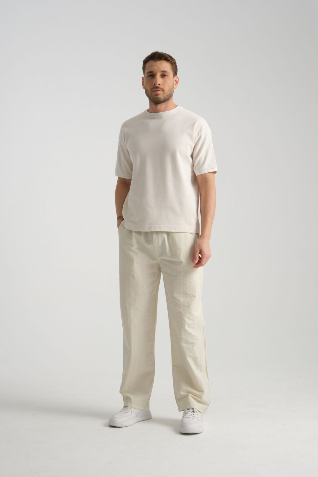 Era Baggy Fit Yazlık Rahat İnce Pantolon Bej