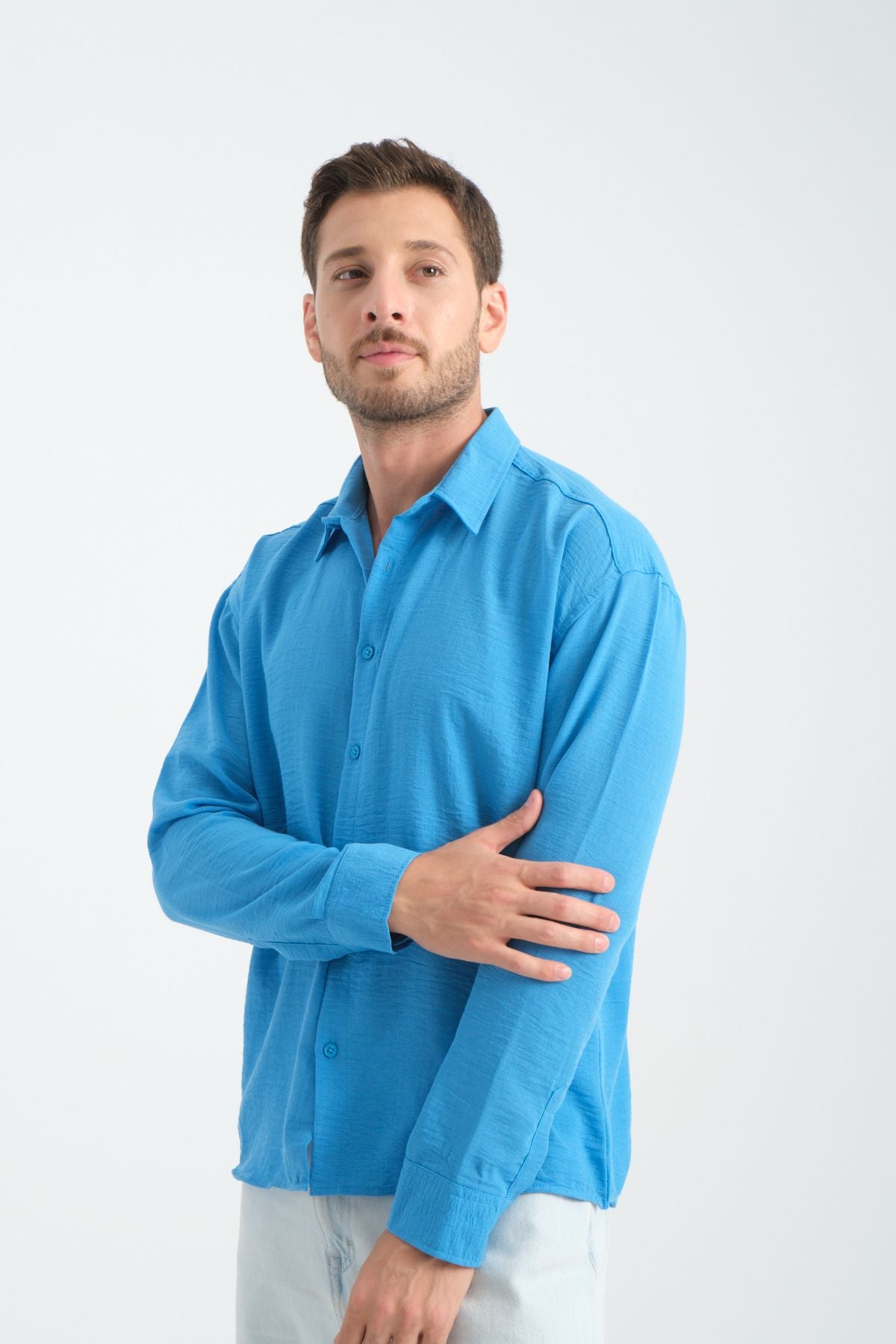Bold Oversize Dökümlü Erkek Gömlek İndigo