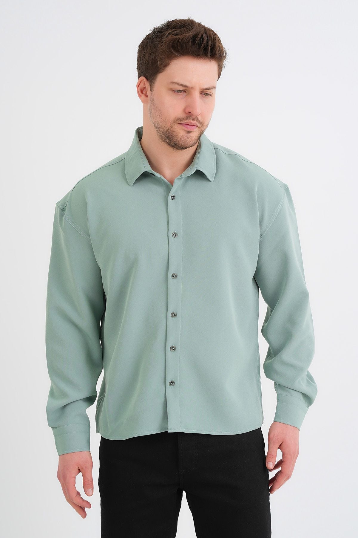 Base Oversize Kolay Ütü Gömlek Mint