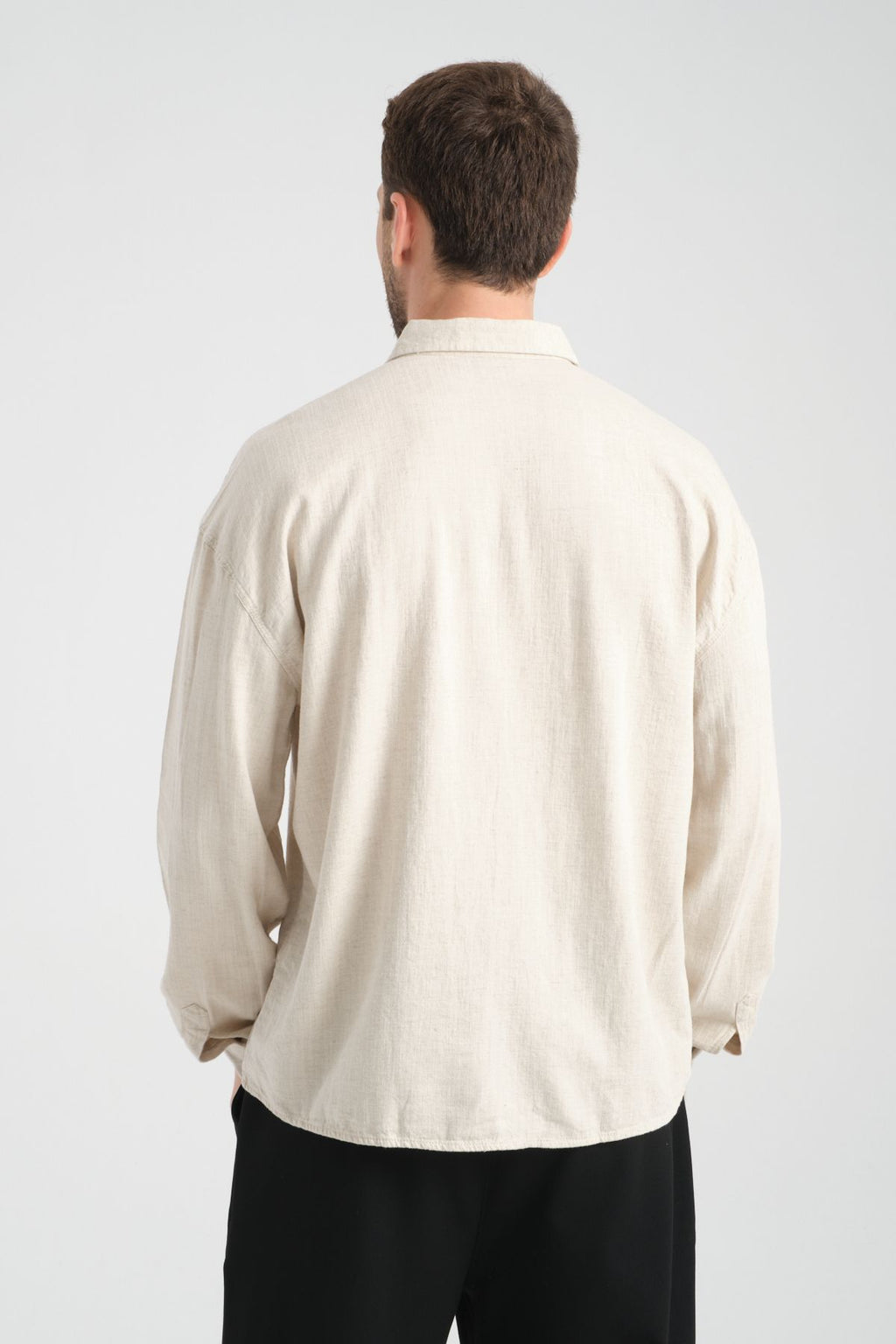 Bond Keten Oversize Rahat Kalıp Premium Kumaş Basic Gömlek Bej