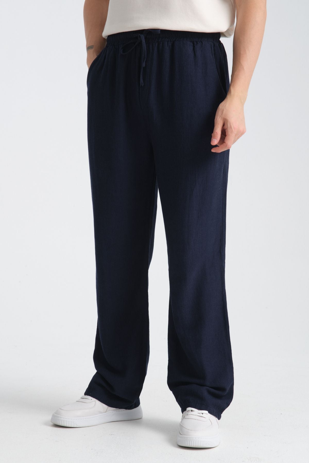 Saga Keten Baggy Pantolon Lacivert
