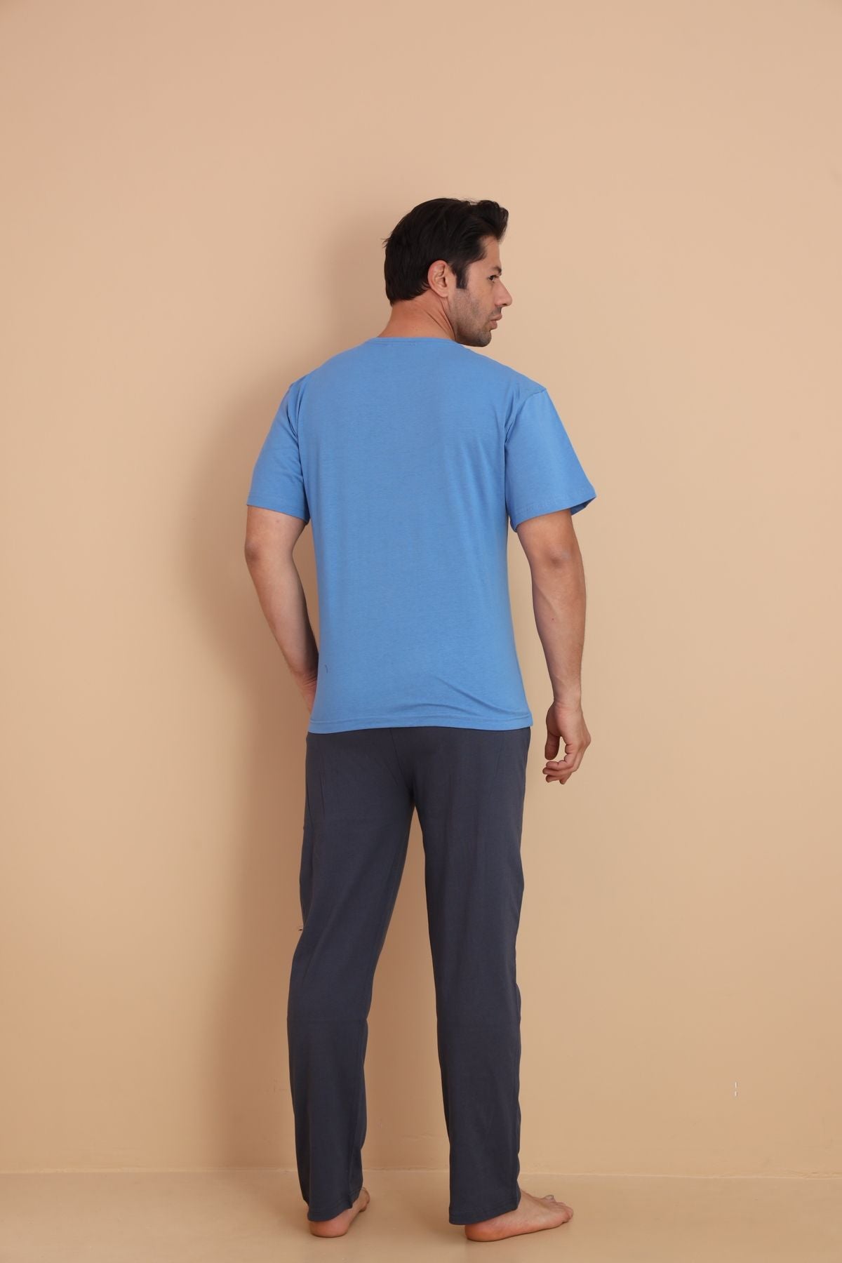 Erkek Kısa Kol Pijama Takımı 9004 Buz Mavi