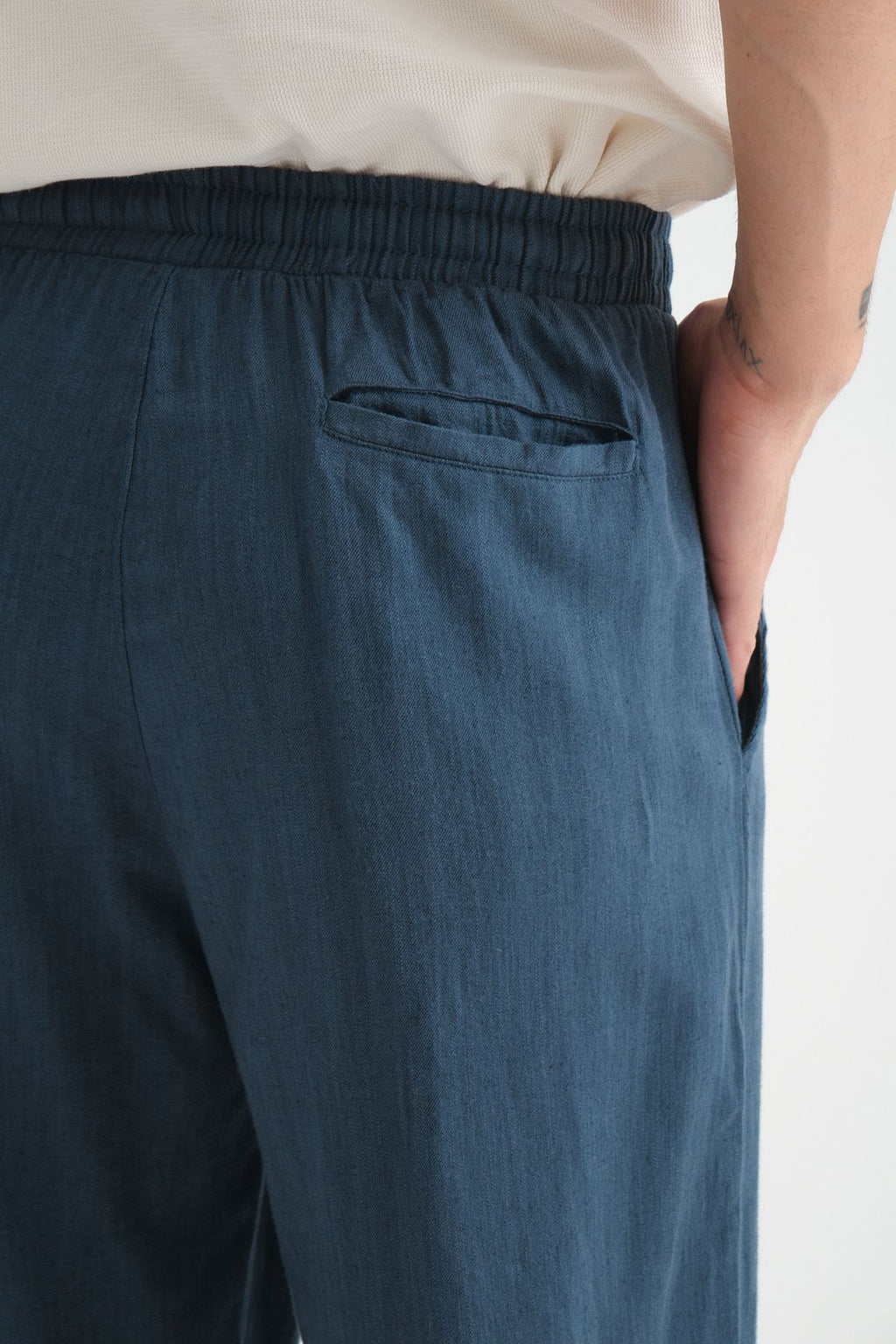 Luxe Erkek Baggy Keten Karışımı Rahat Pantolon Bol Paça Yeni Sezon Lacivert