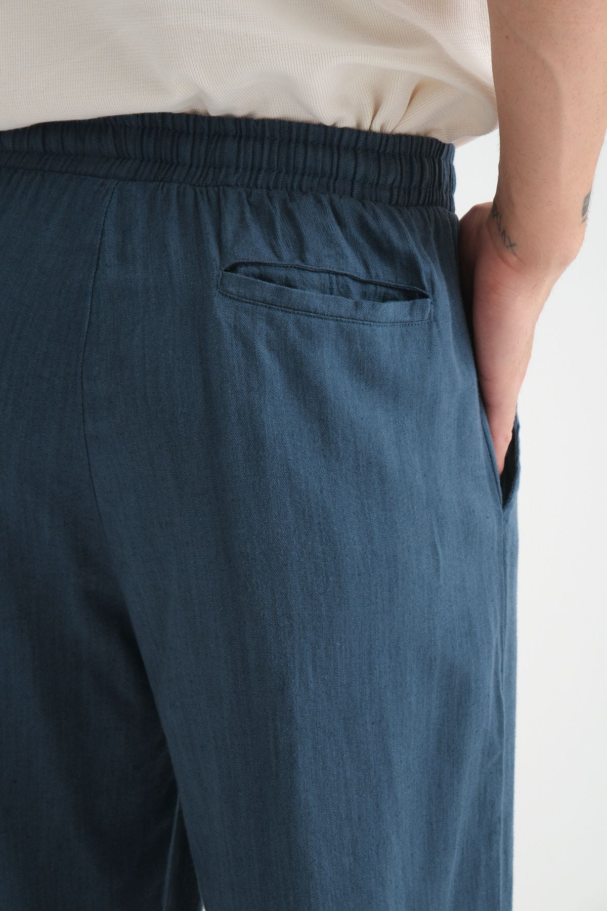 Luxe Erkek Baggy Keten Karışımı Rahat Pantolon Bol Paça Yeni Sezon Lacivert