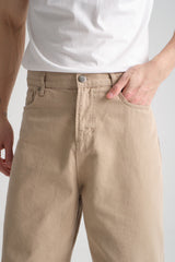 Canvas Pamuk Baggy Pantolon Bej