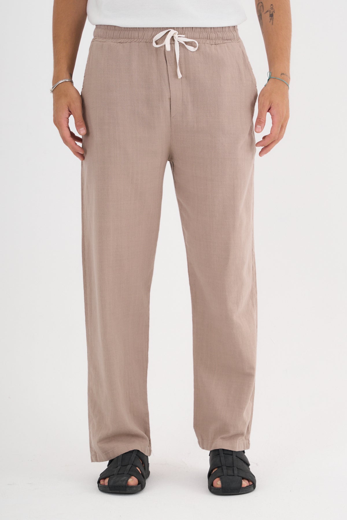 Comforted Erkek Baggy Keten Rahat Pantolon Bol Paça Yeni Sezon Toprak