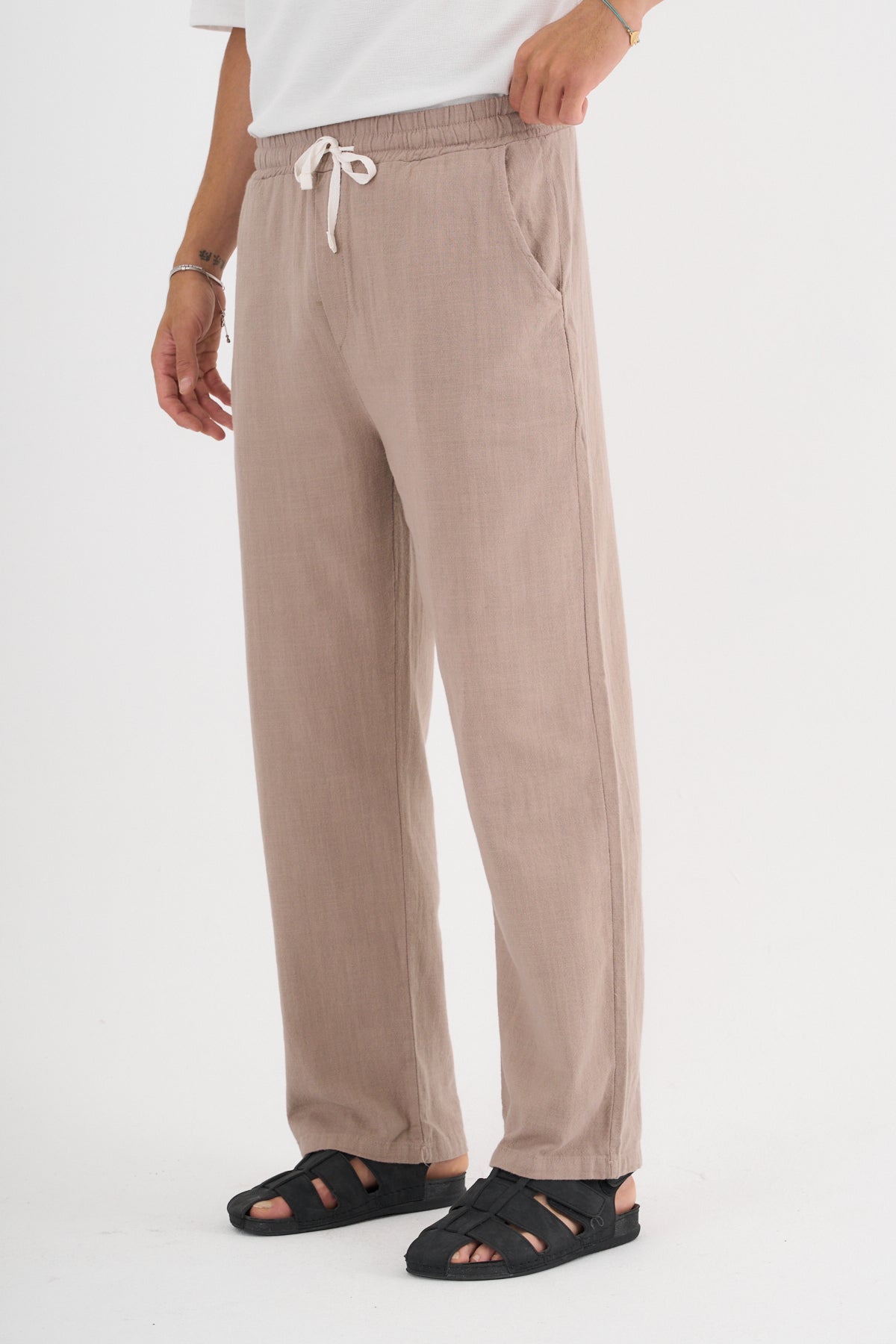 Comforted Erkek Baggy Keten Rahat Pantolon Bol Paça Yeni Sezon Toprak
