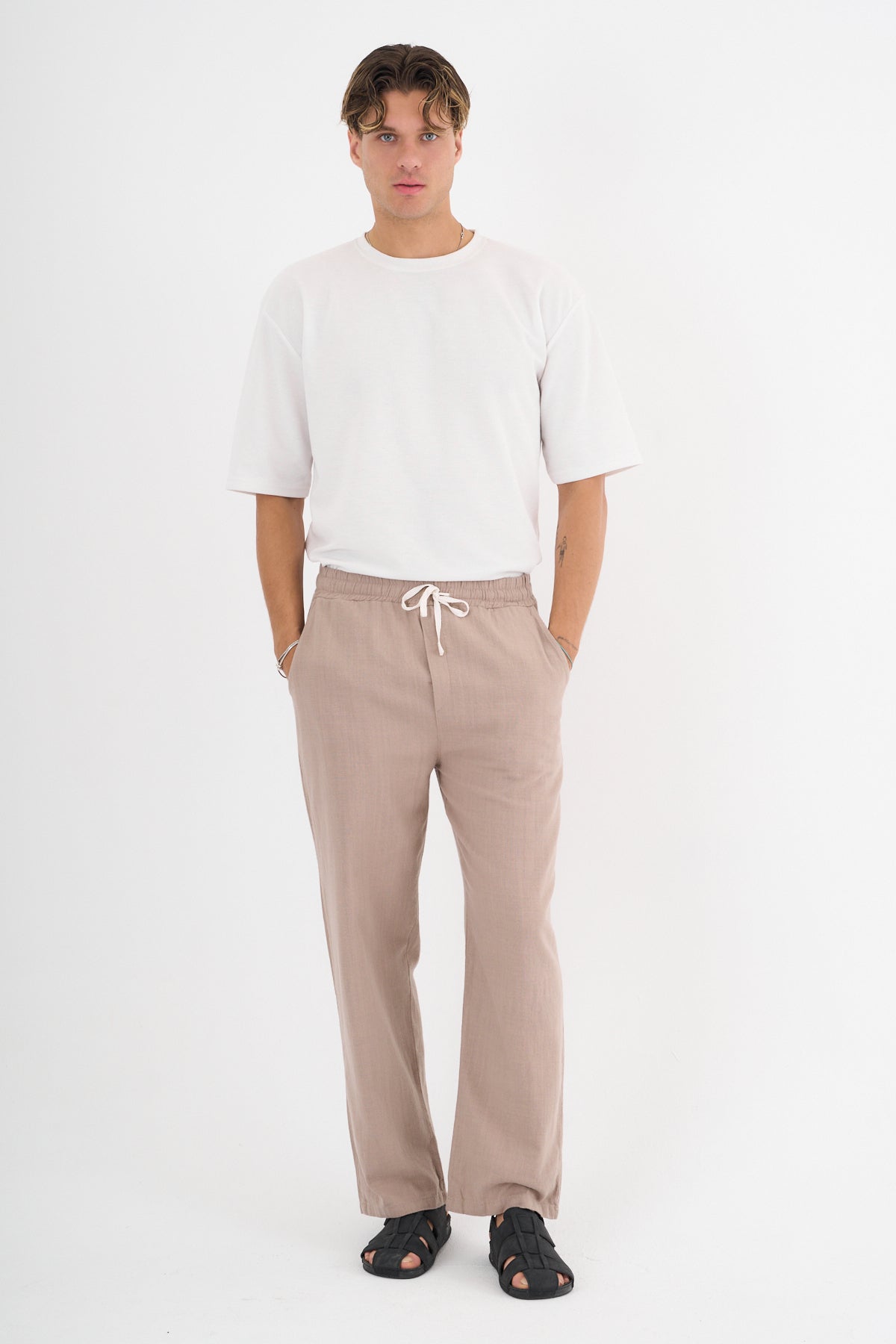 Comforted Erkek Baggy Keten Rahat Pantolon Bol Paça Yeni Sezon Toprak