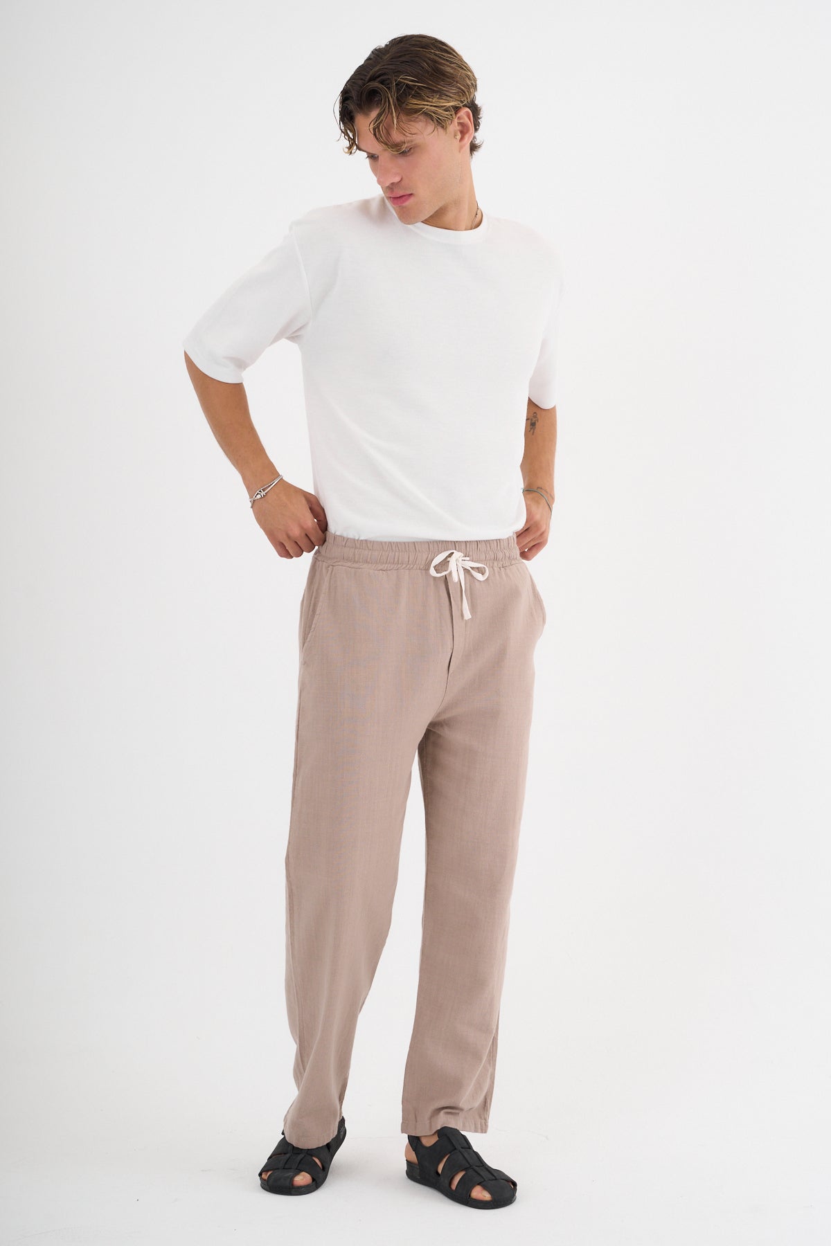 Comforted Erkek Baggy Keten Rahat Pantolon Bol Paça Yeni Sezon Toprak