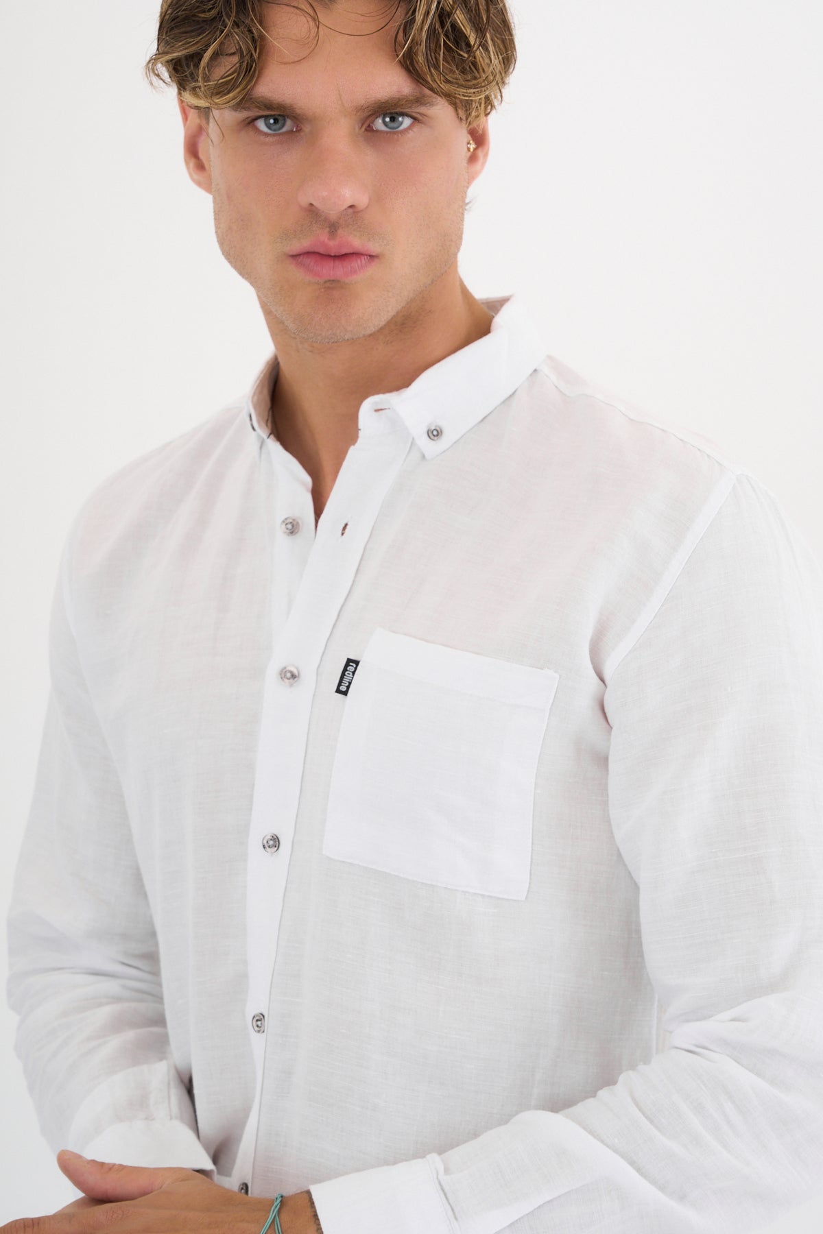 Erkek Keten Basic Gömlek Beyaz Slim Fit BEYAZ