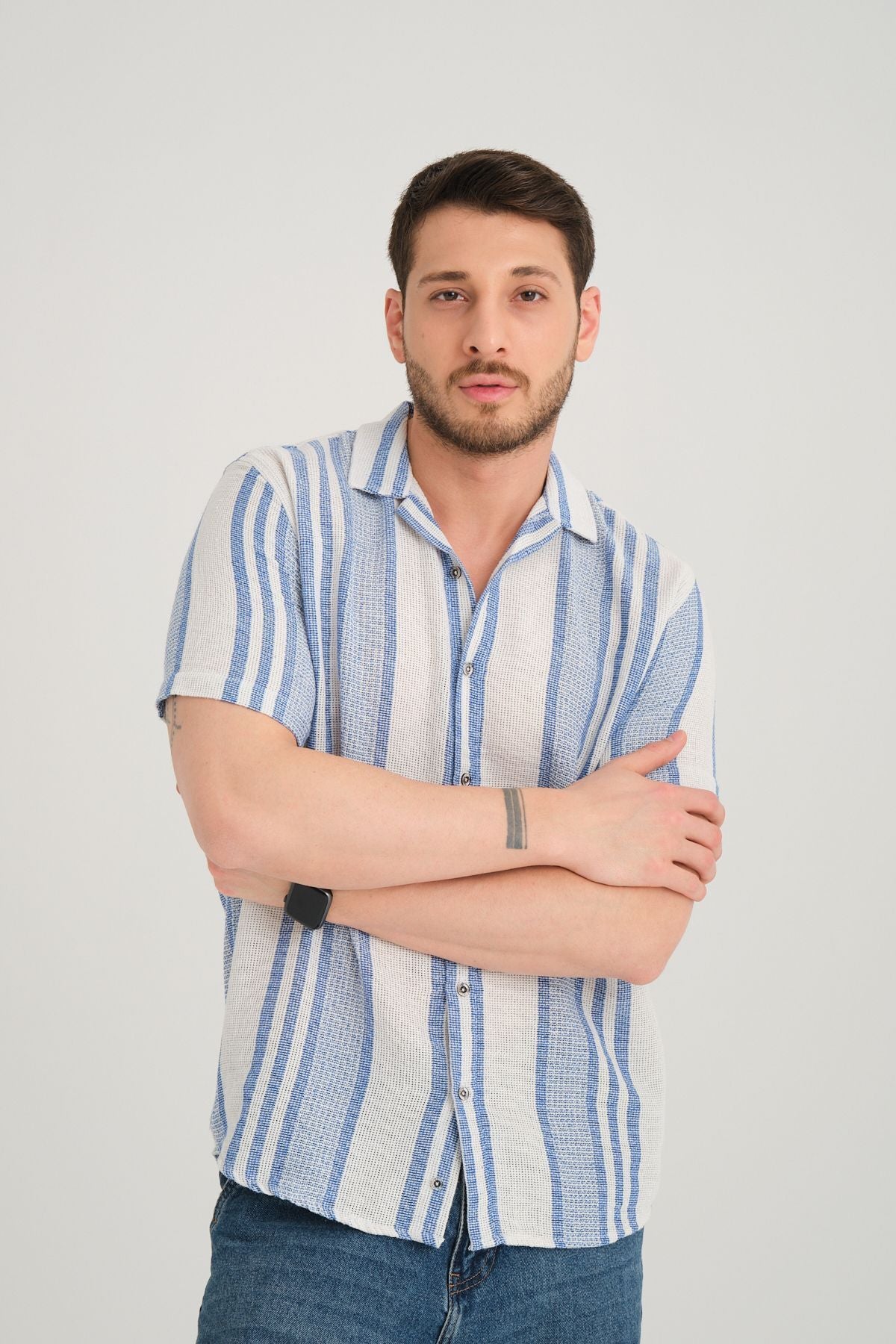 Erkek Yazlık Regular Fit Kısa Kol Nefes Alan Gömlek %100 Pamuk 2643 Mavi