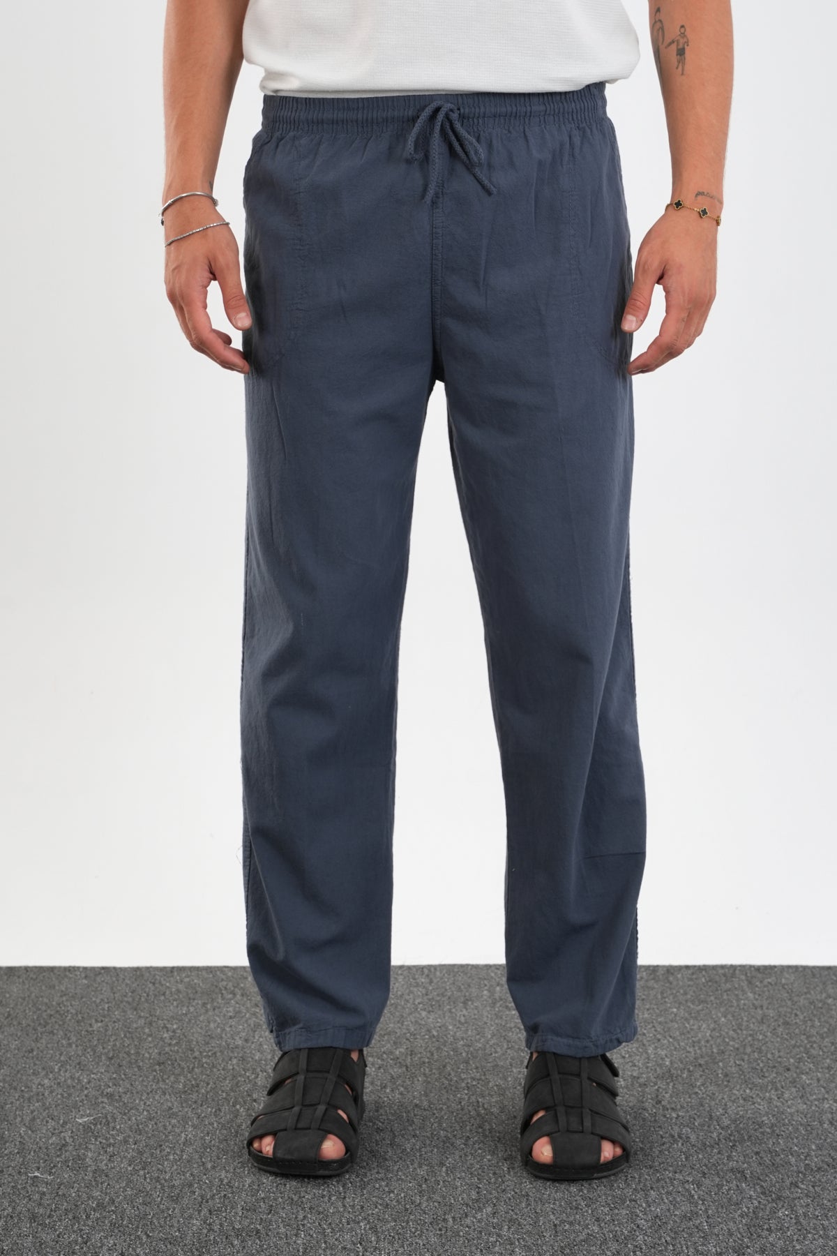 Defy Rahat Kalıp Keten Görünümlü Pantolon Füme