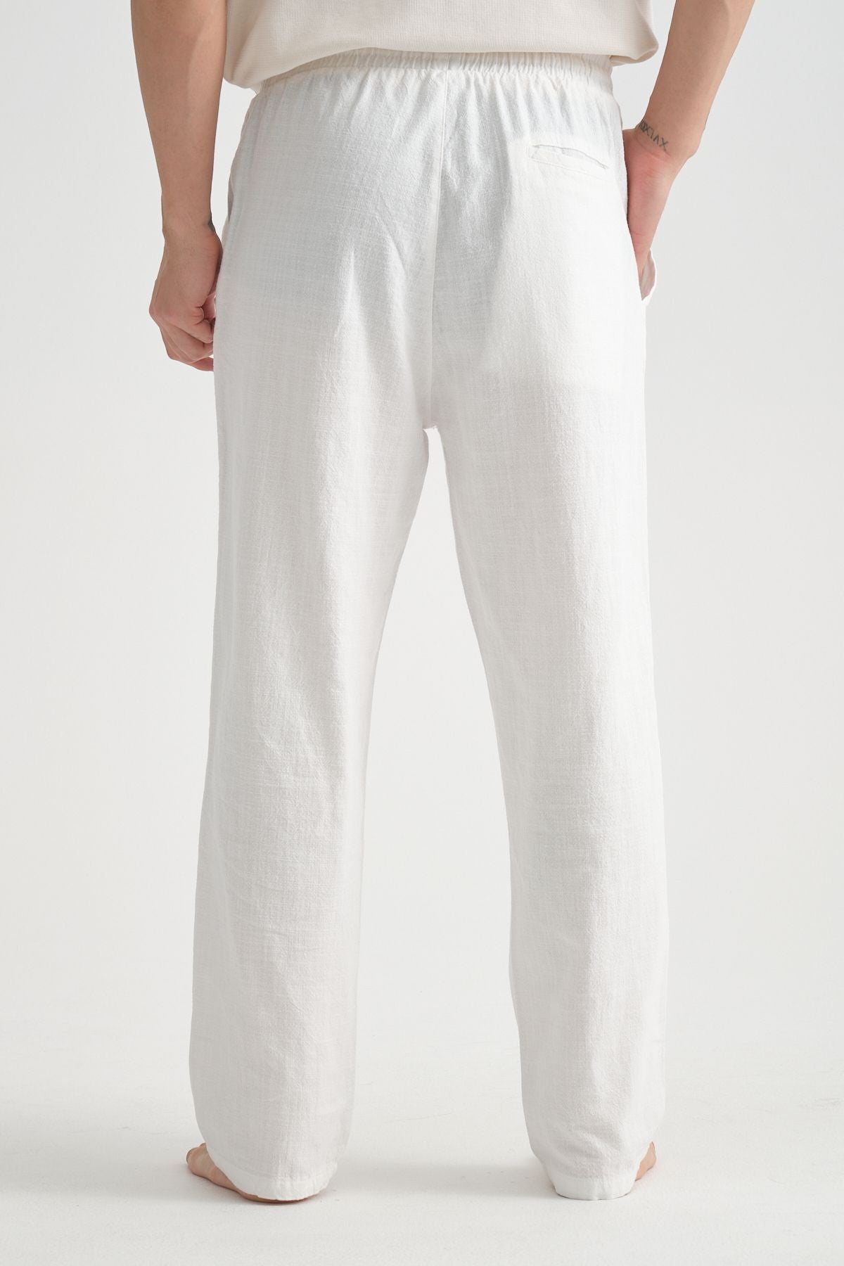 Comforted Erkek Baggy Keten Rahat Pantolon Bol Paça Yeni Sezon Beyaz
