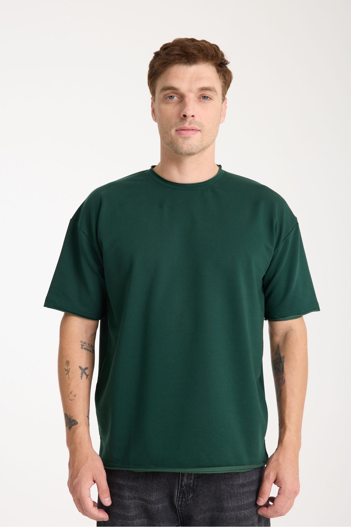 Quell Erkek Oversize Basic Tişört Yeşil
