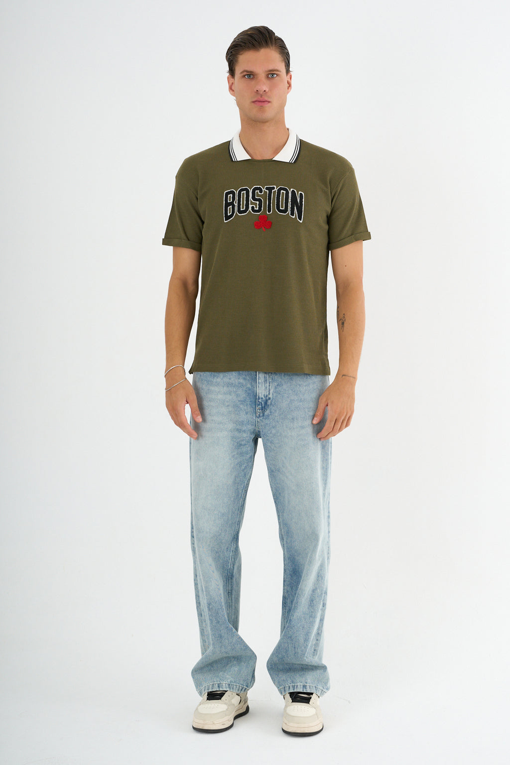 Typo Erkek Slim Fit Polo Tişört Haki
