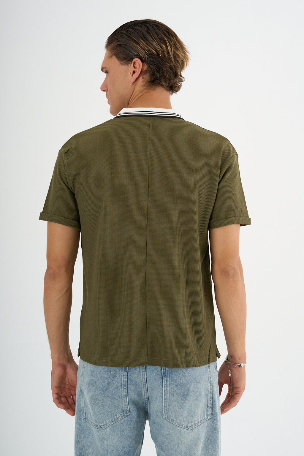 Typo Erkek Slim Fit Polo Tişört Haki