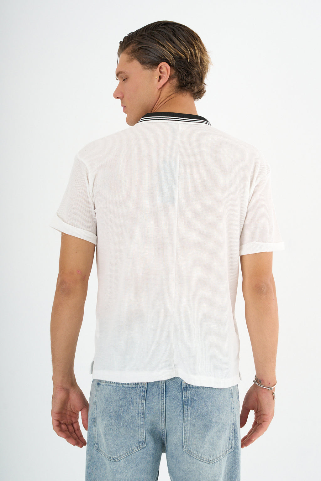 Typo Erkek Slim Fit Polo Tişört Beyaz