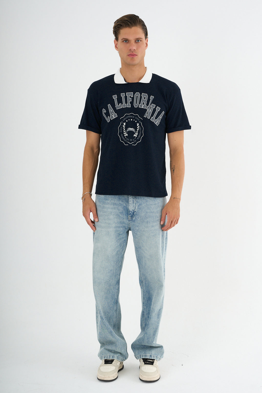Typo Erkek Slim Fit Polo Tişört Lacivert
