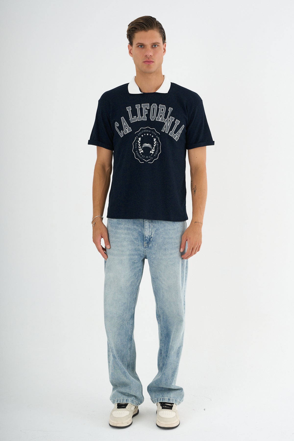 Typo Erkek Slim Fit Polo Tişört Lacivert