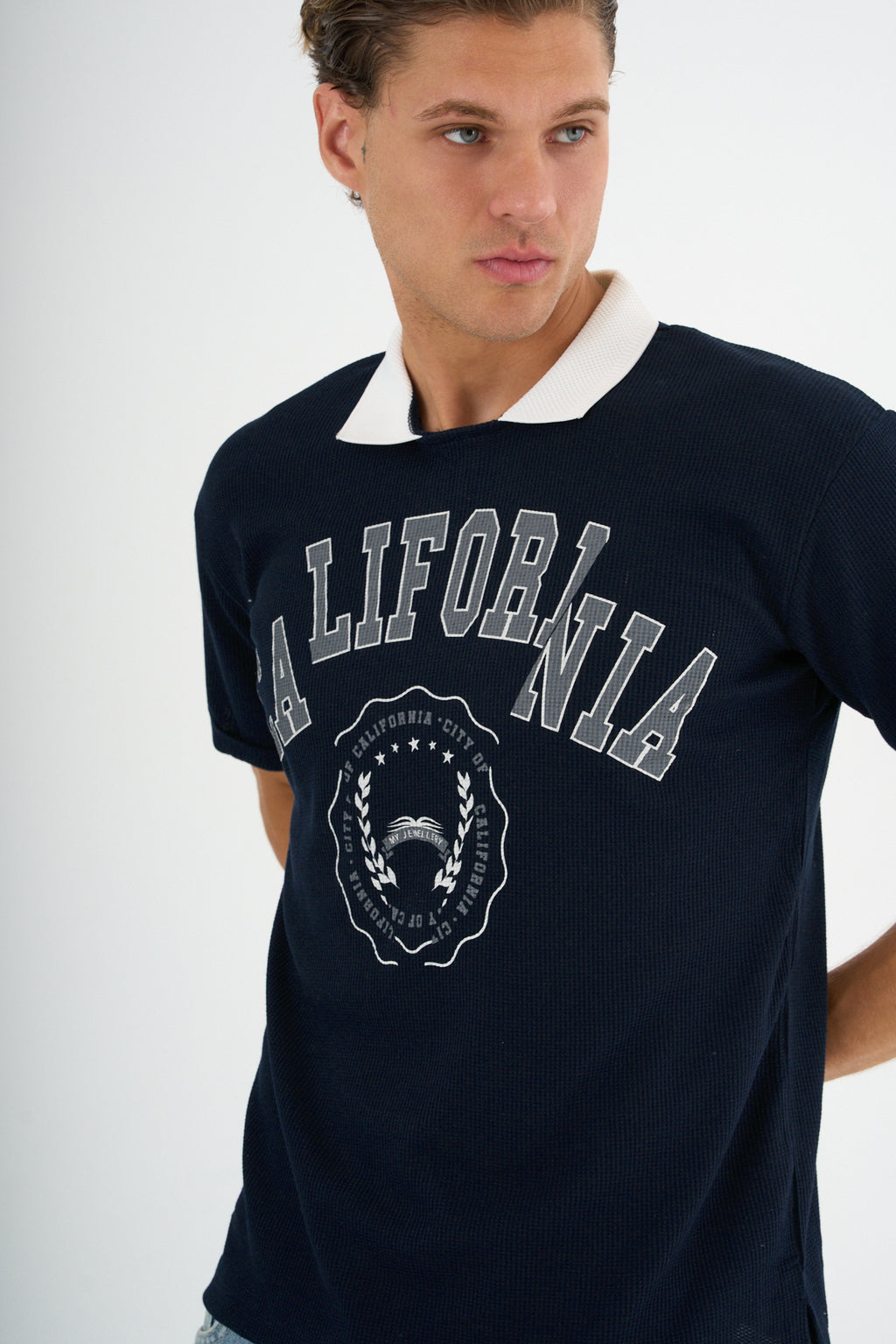 Typo Erkek Slim Fit Polo Tişört Lacivert
