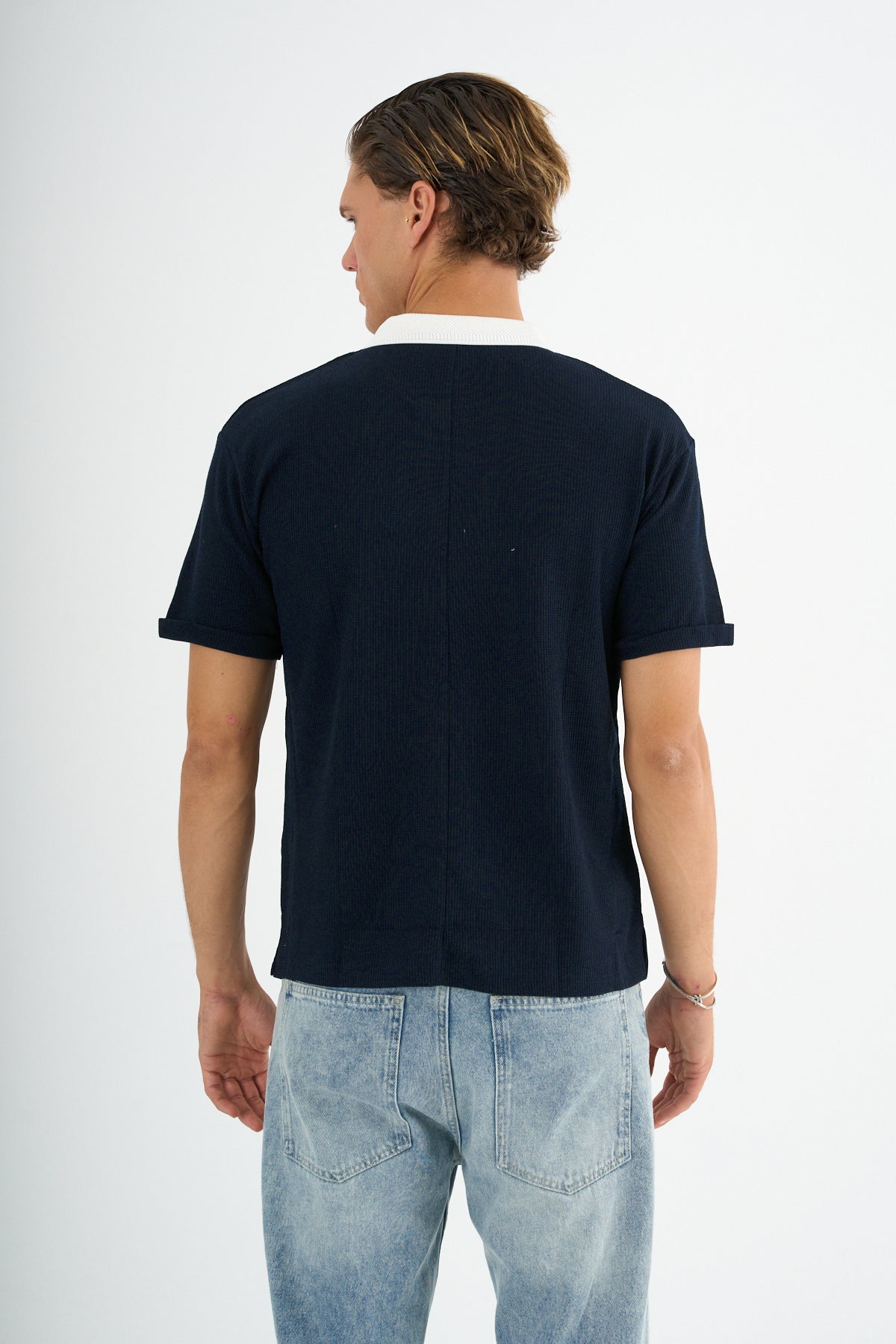 Typo Erkek Slim Fit Polo Tişört Lacivert