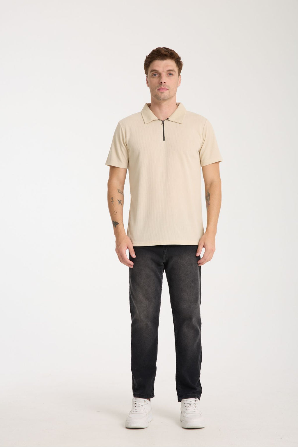 Verge Slim Fit Polo Yaka T-shirt Taş