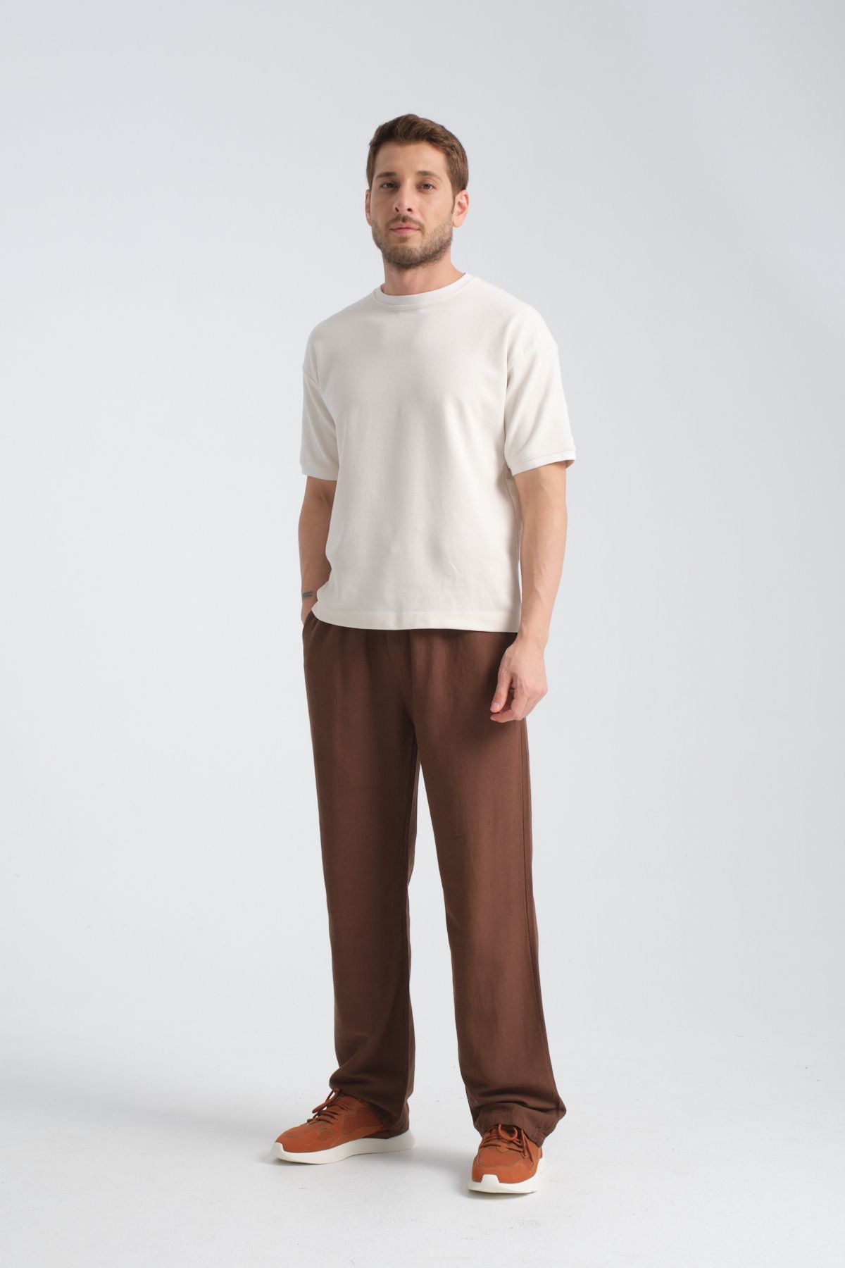 Saga Keten Baggy Pantolon Kahve