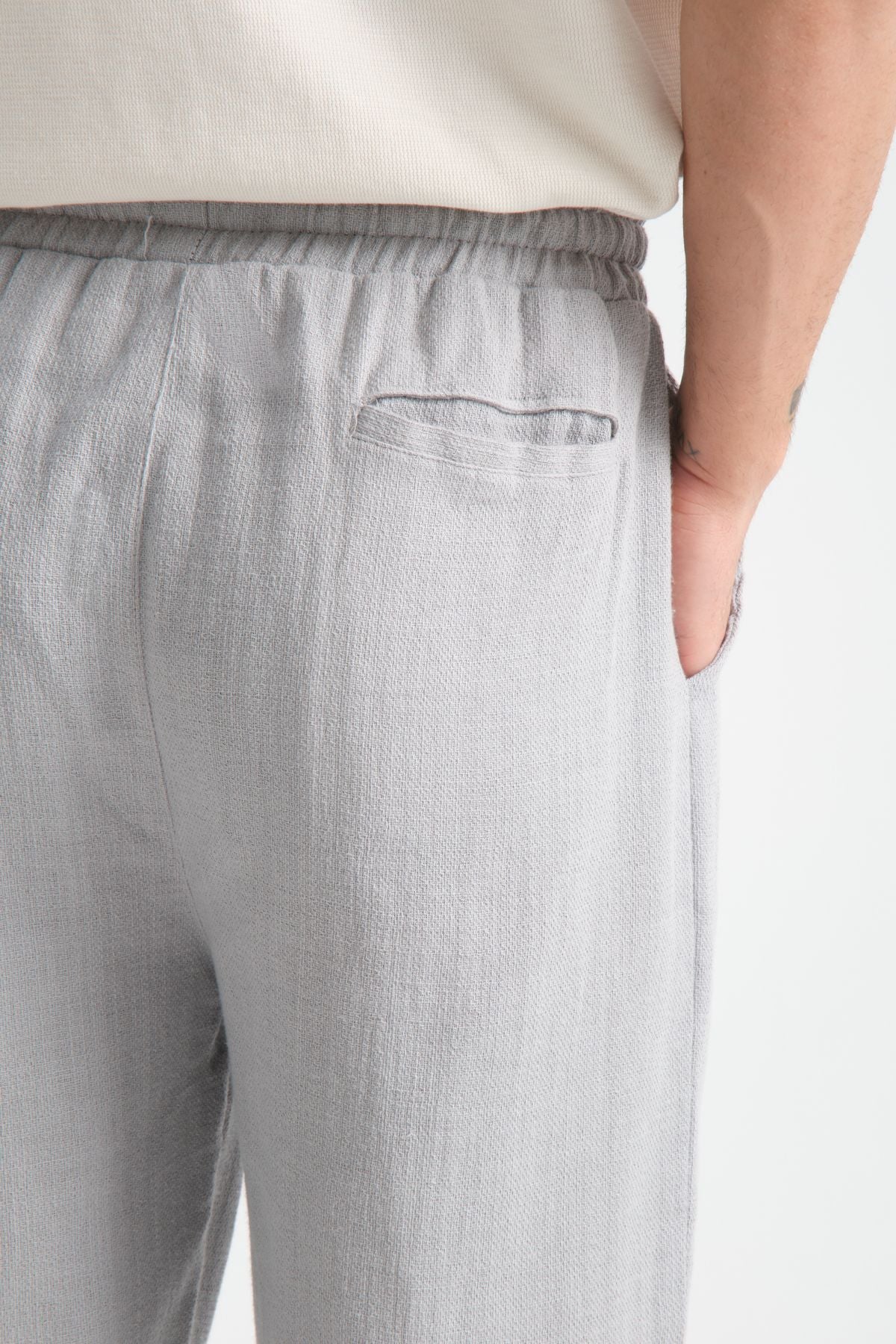 Thicked Erkek Kalın Baggy Keten Görünümlü Rahat Pantolon Bol Paça Yeni Sezon Gri