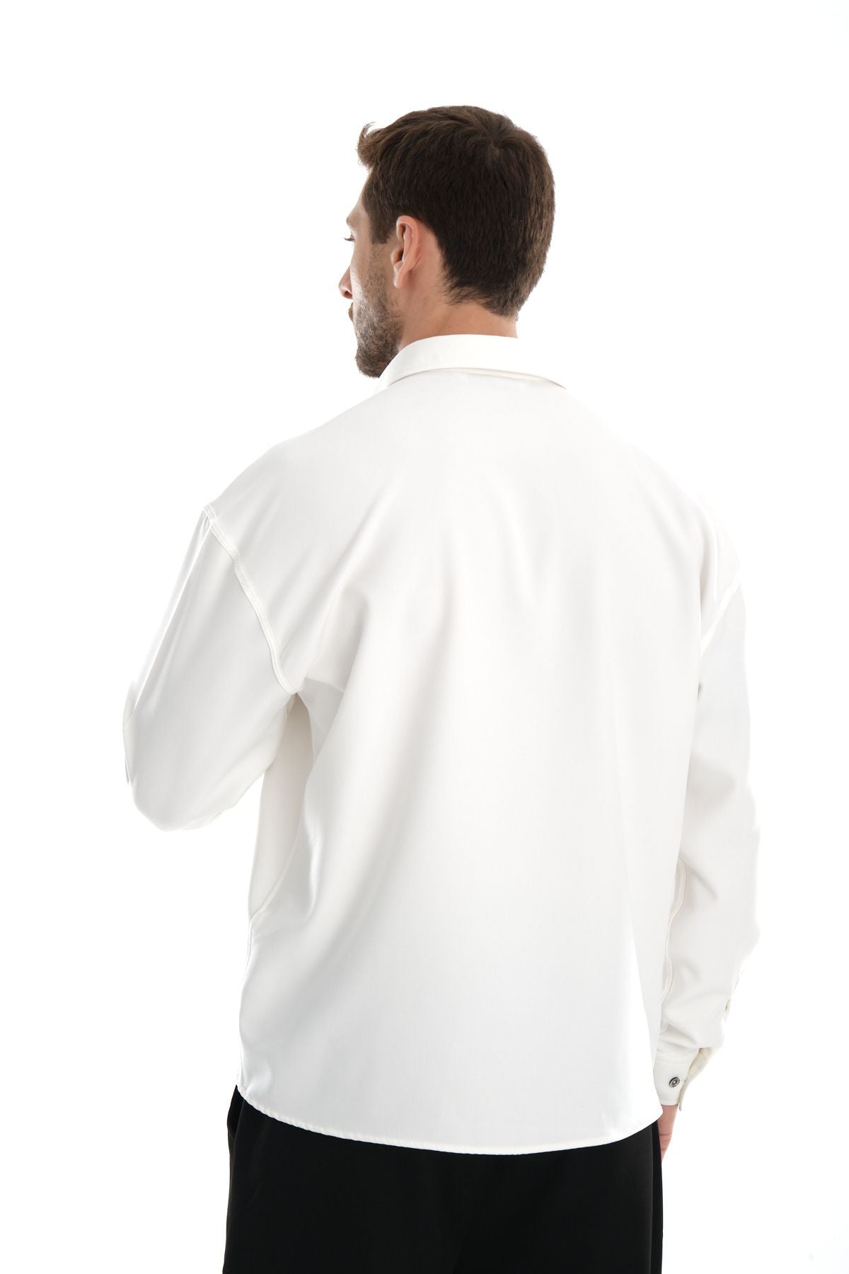 Base Oversize Kolay Ütü Gömlek Beyaz