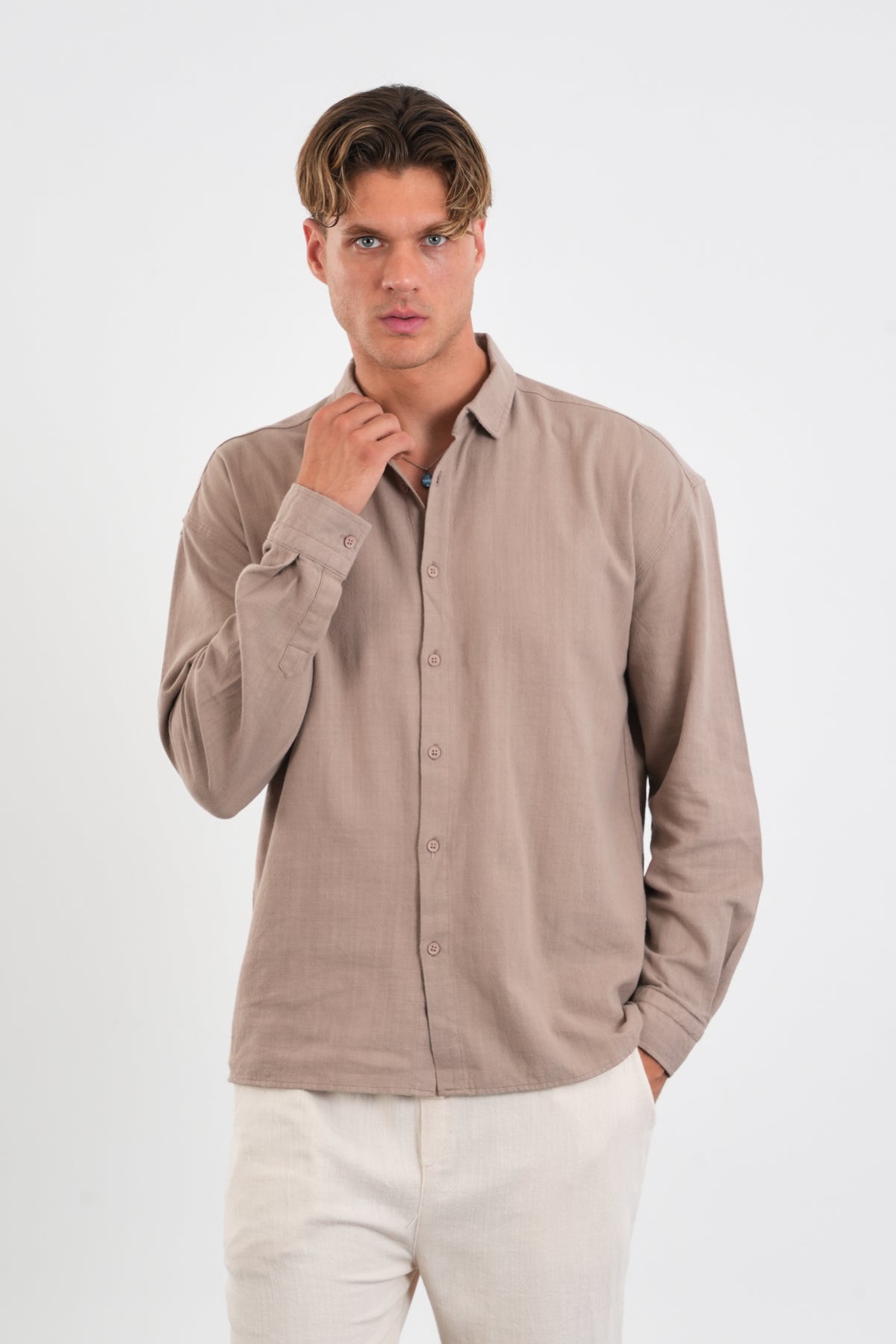 Comforted Erkek Oversize Pamuk Gömlek Toprak