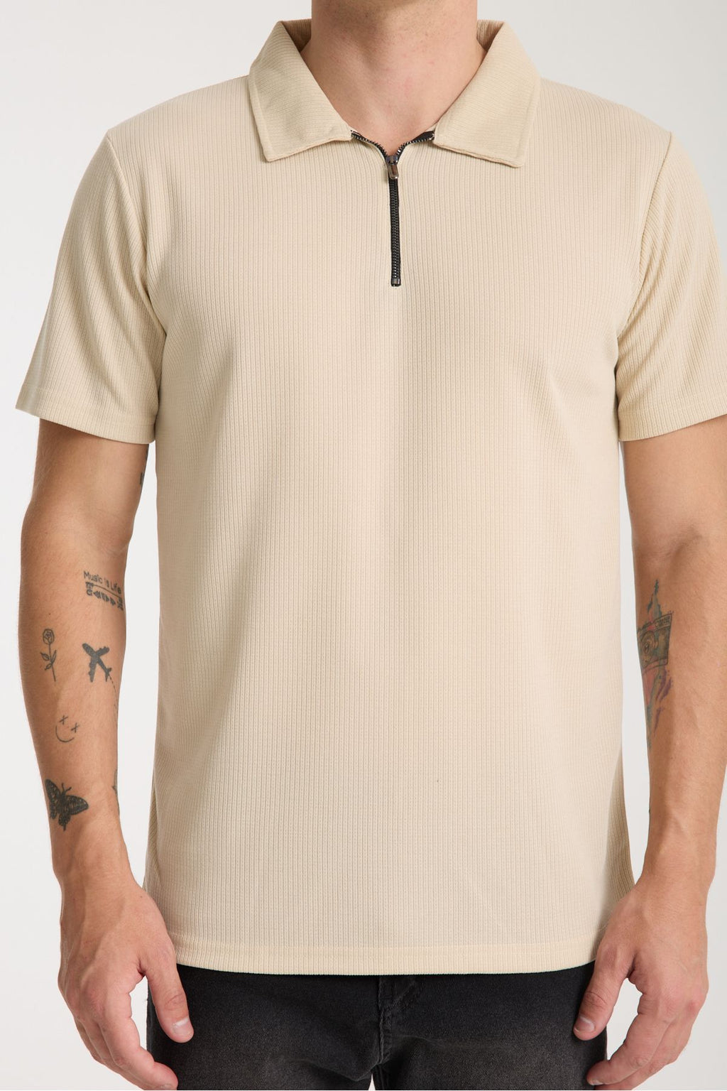 Verge Slim Fit Polo Yaka T-shirt Taş