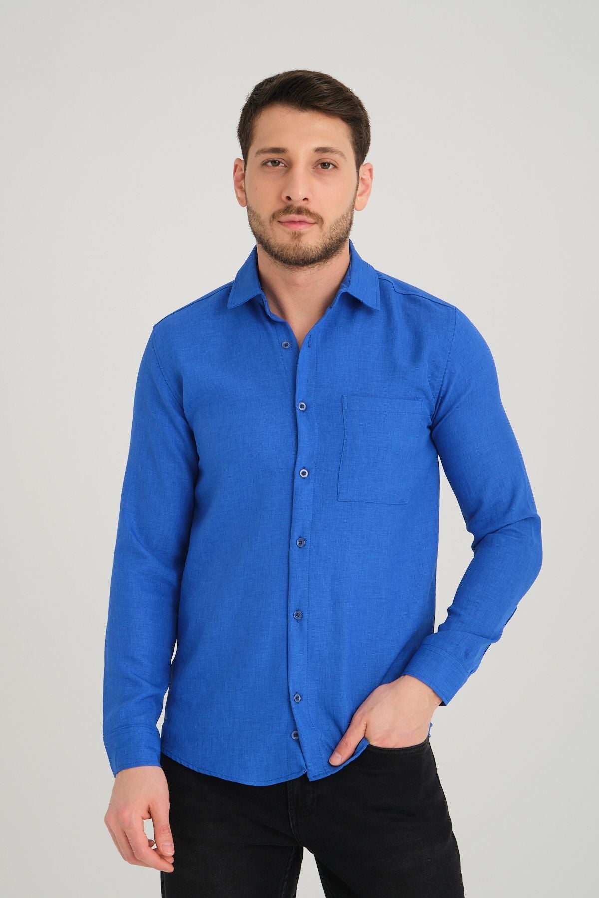 Linel Erkek Uzun Kol Regular Fit Gömlek Saks