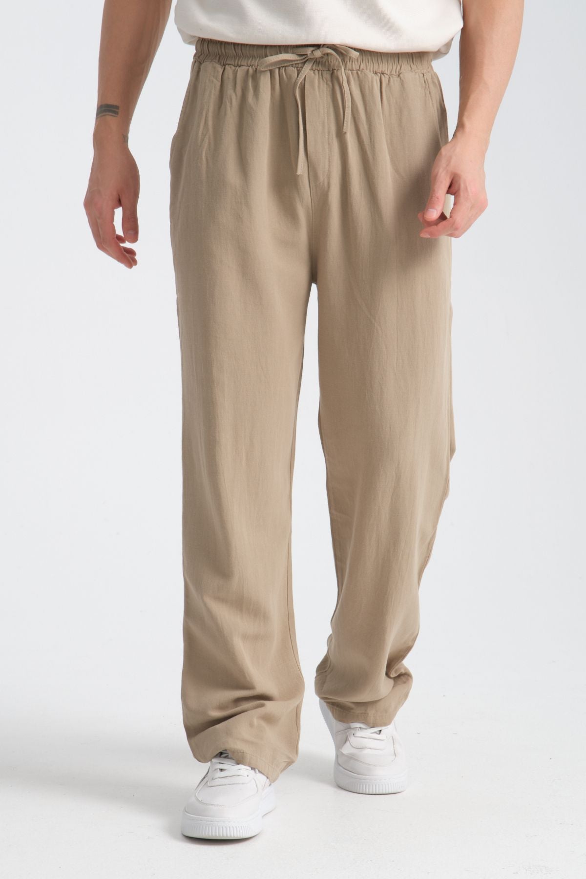 Saga Keten Baggy Pantolon Taş