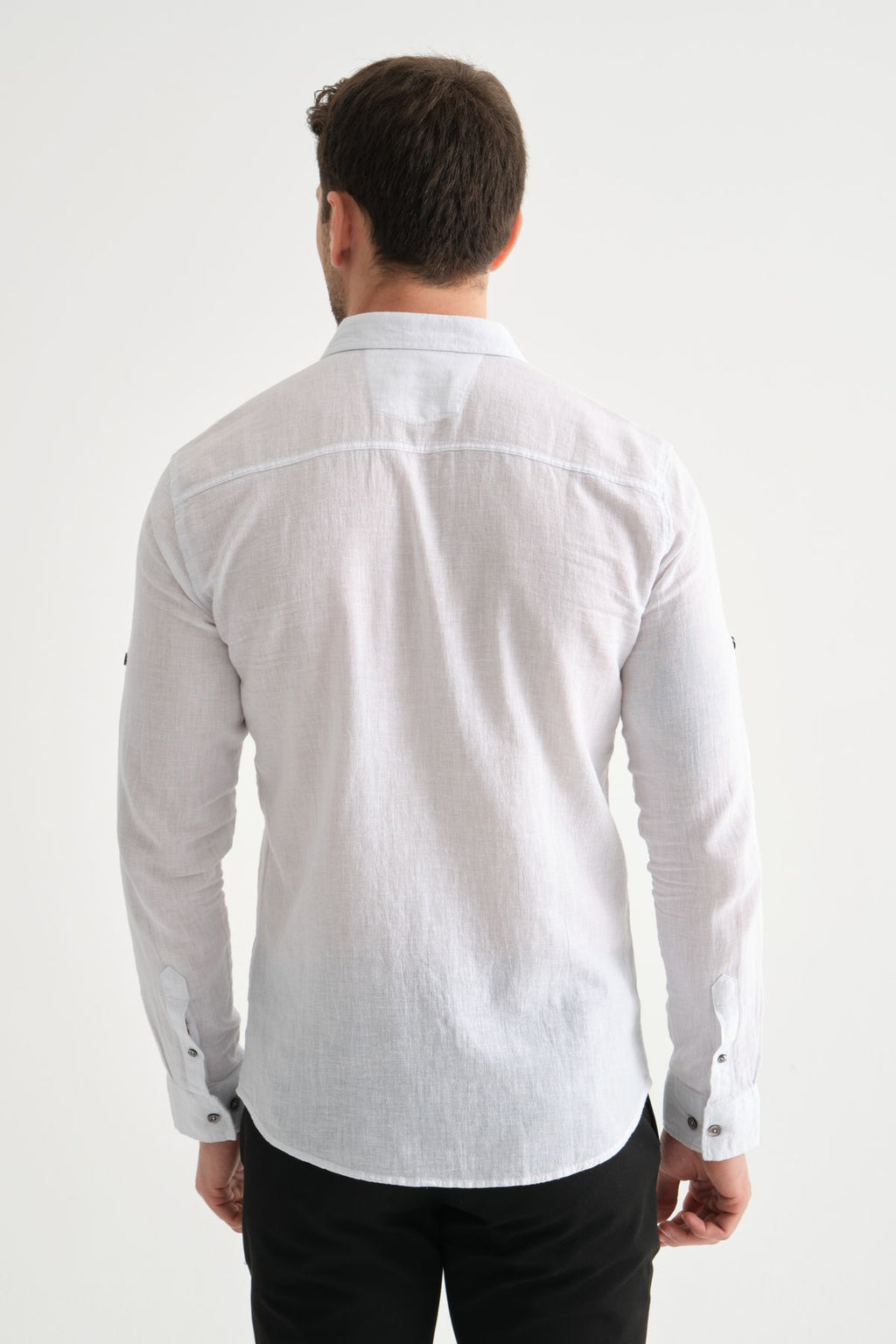 Erkek Yıkamalı Keten Basic Gömlek Slim Fit 2198 Beyaz