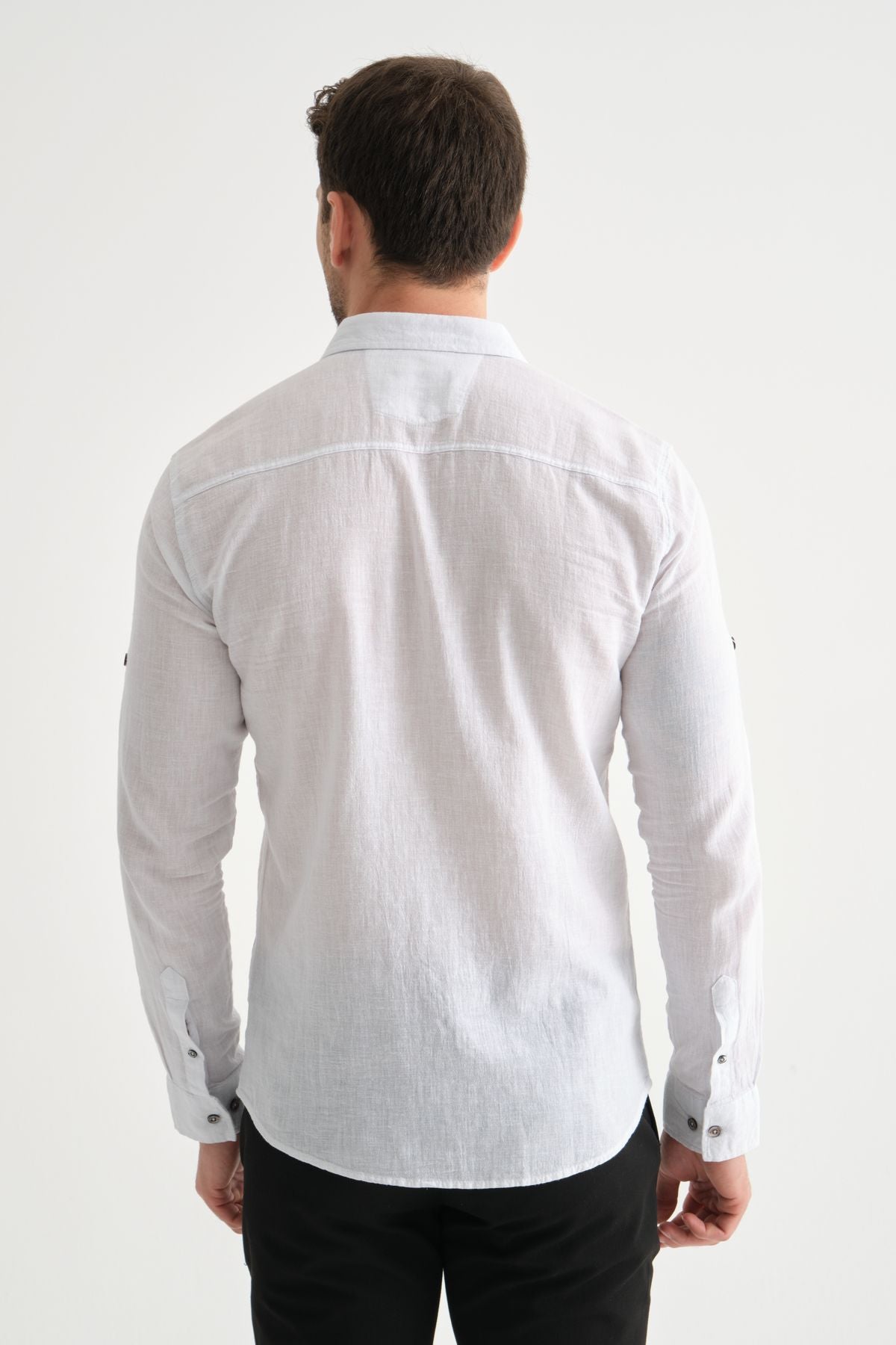 Erkek Yıkamalı Keten Basic Gömlek Slim Fit 2198 Beyaz