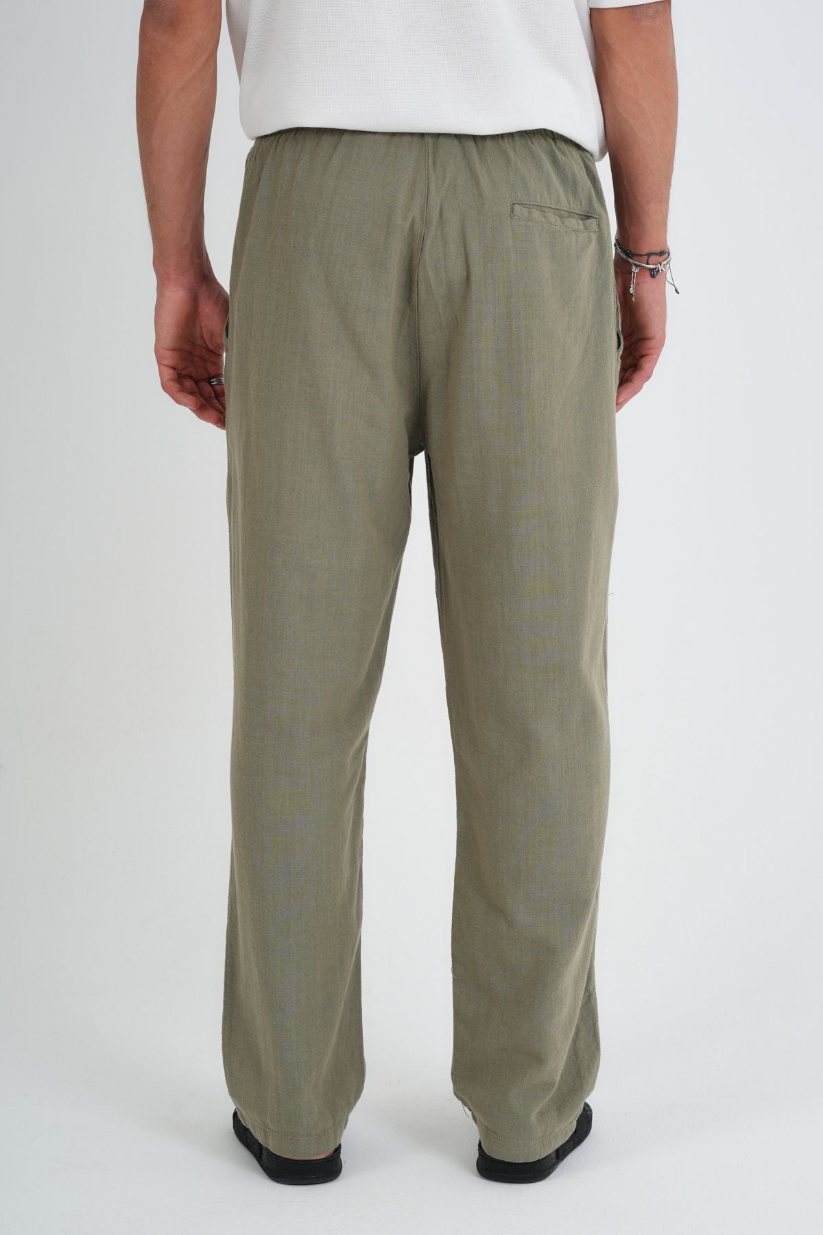 Comforted Erkek Baggy Keten Rahat Pantolon Bol Paça Yeni Sezon Haki