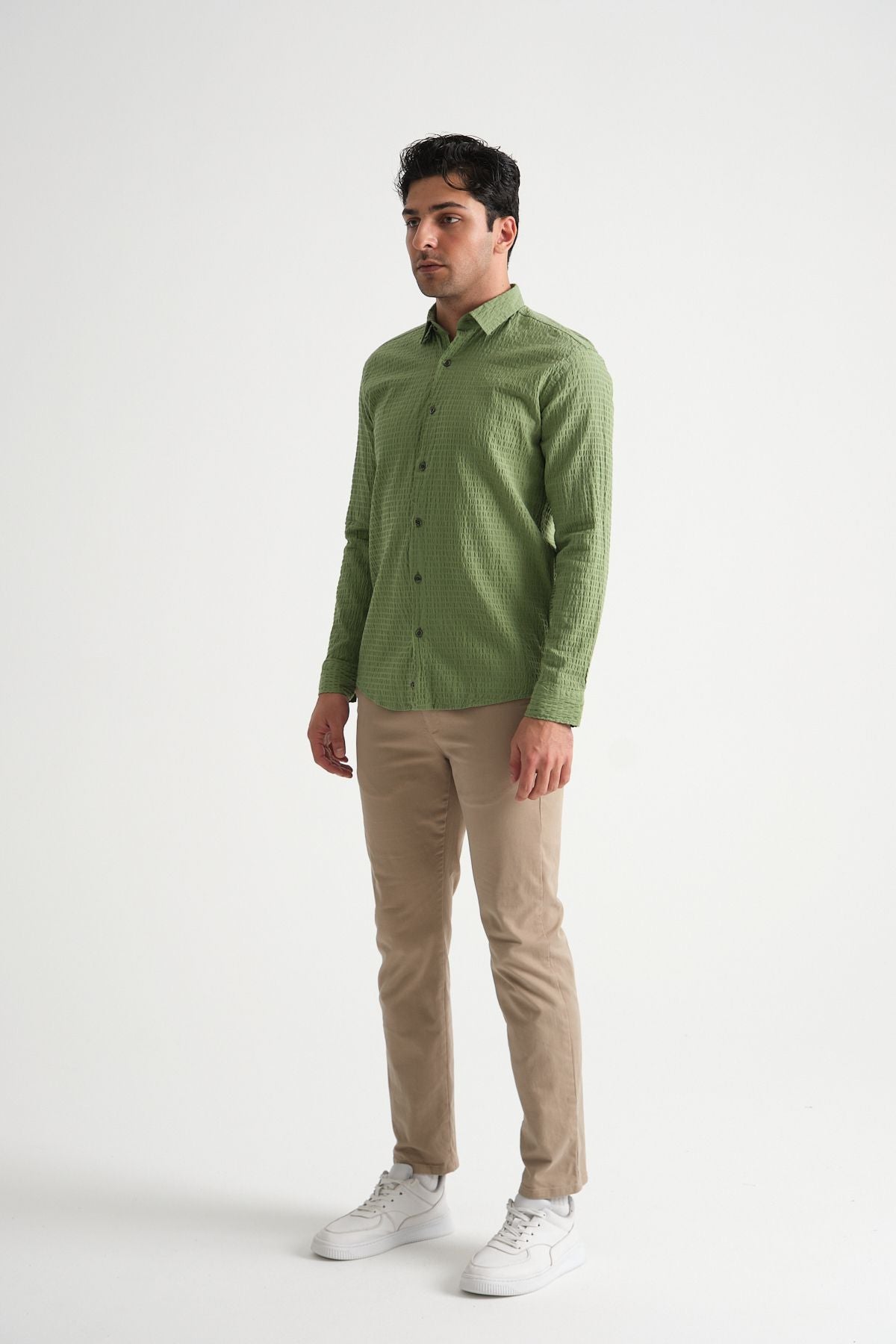 Erkek %100 Pamuk Yazlık Regular Fit Gömlek 2641 Yeşil
