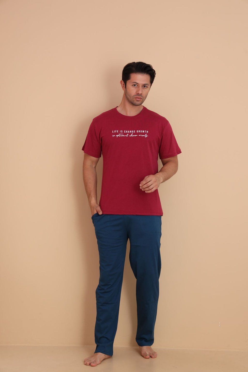 Erkek Kısa Kol Pijama Takımı 9003 Kırmızı